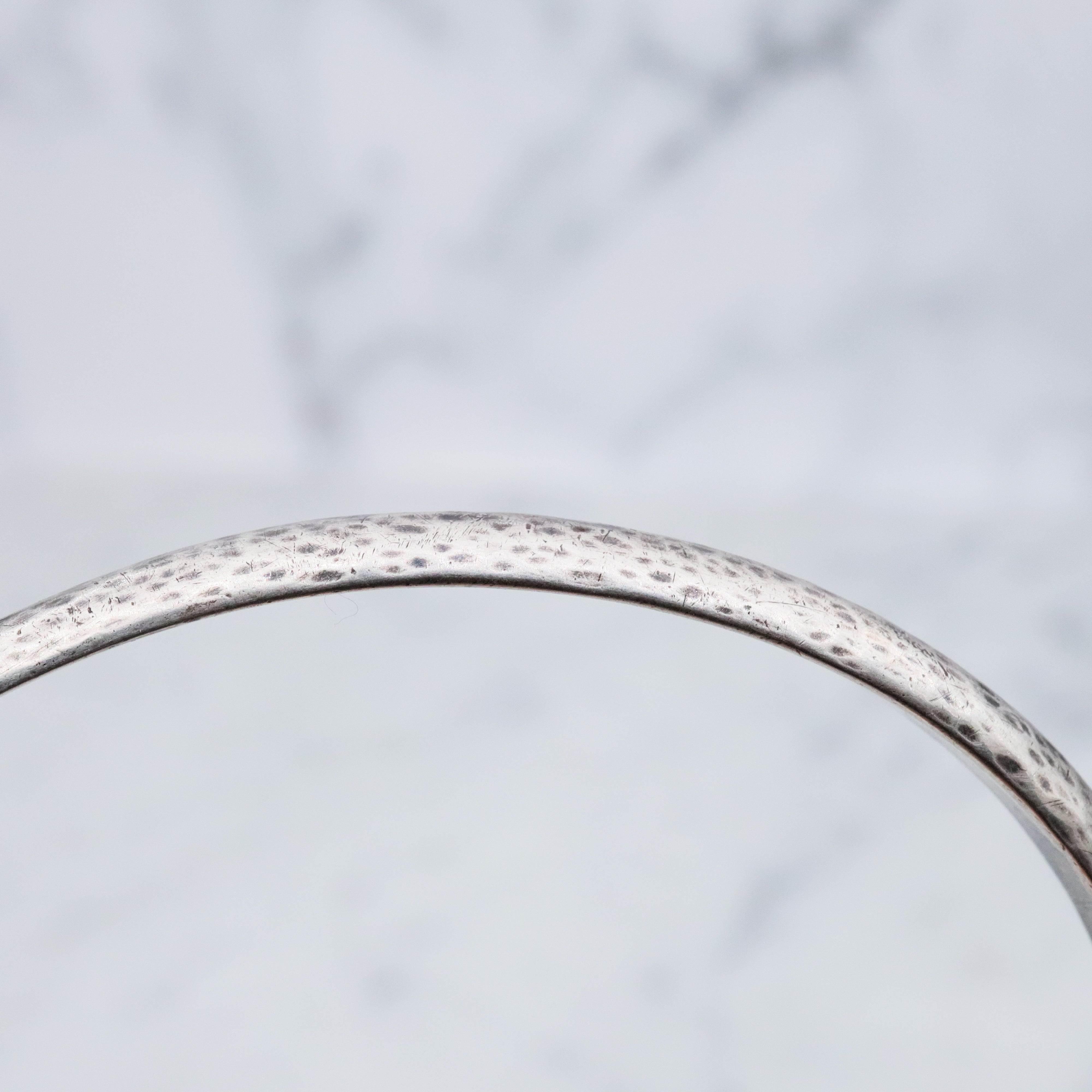 Mid Century hand hammered solid sterling oval bangle