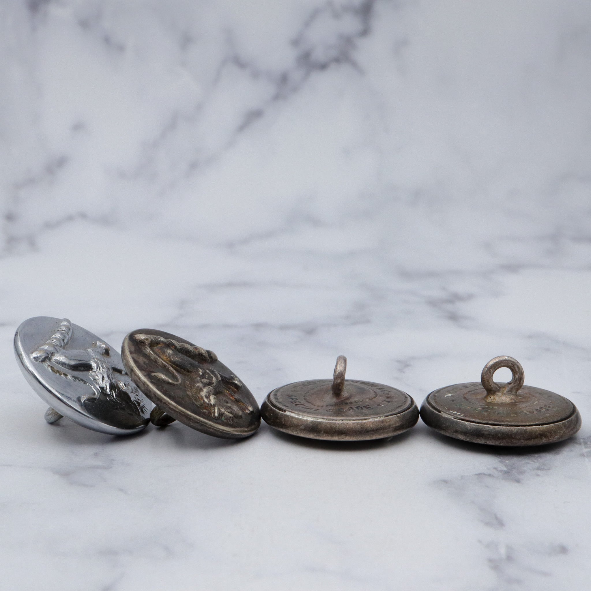Large group of 28 Antique silver-plated brass livery buttons with rampant lion