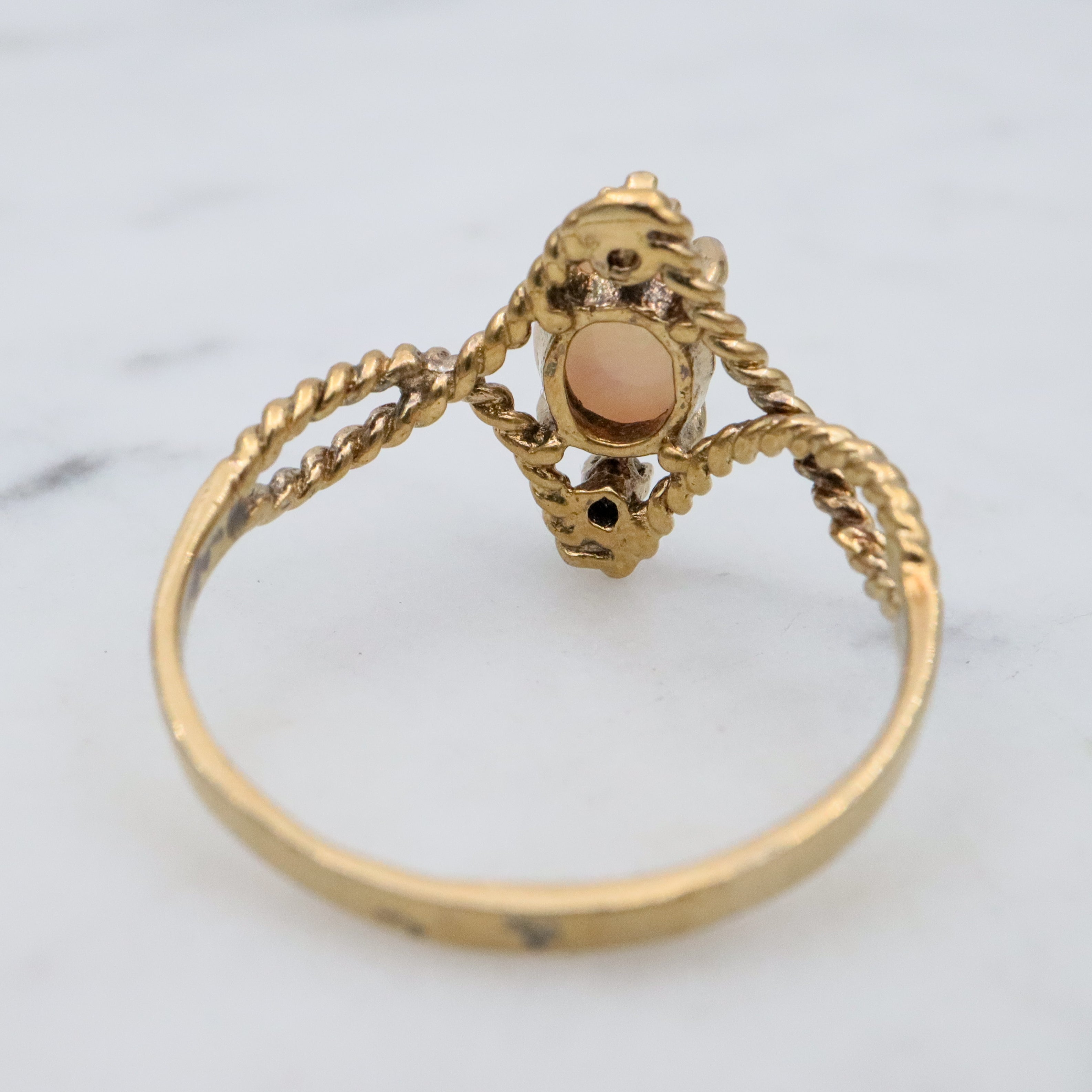 Retro gold plated sterling opal & diamond twisted ring, sz 8