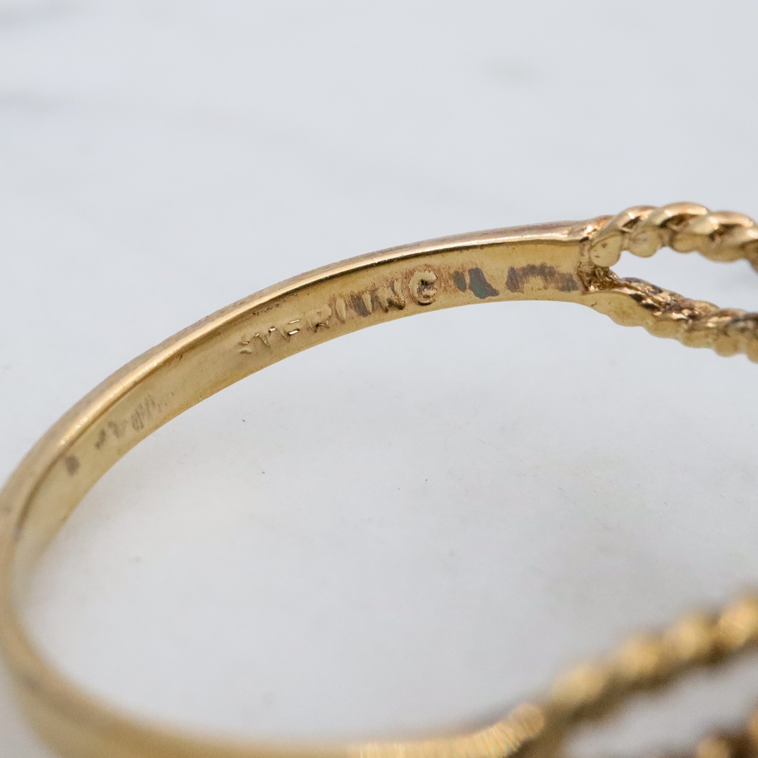 Retro gold plated sterling opal & diamond twisted ring, sz 8