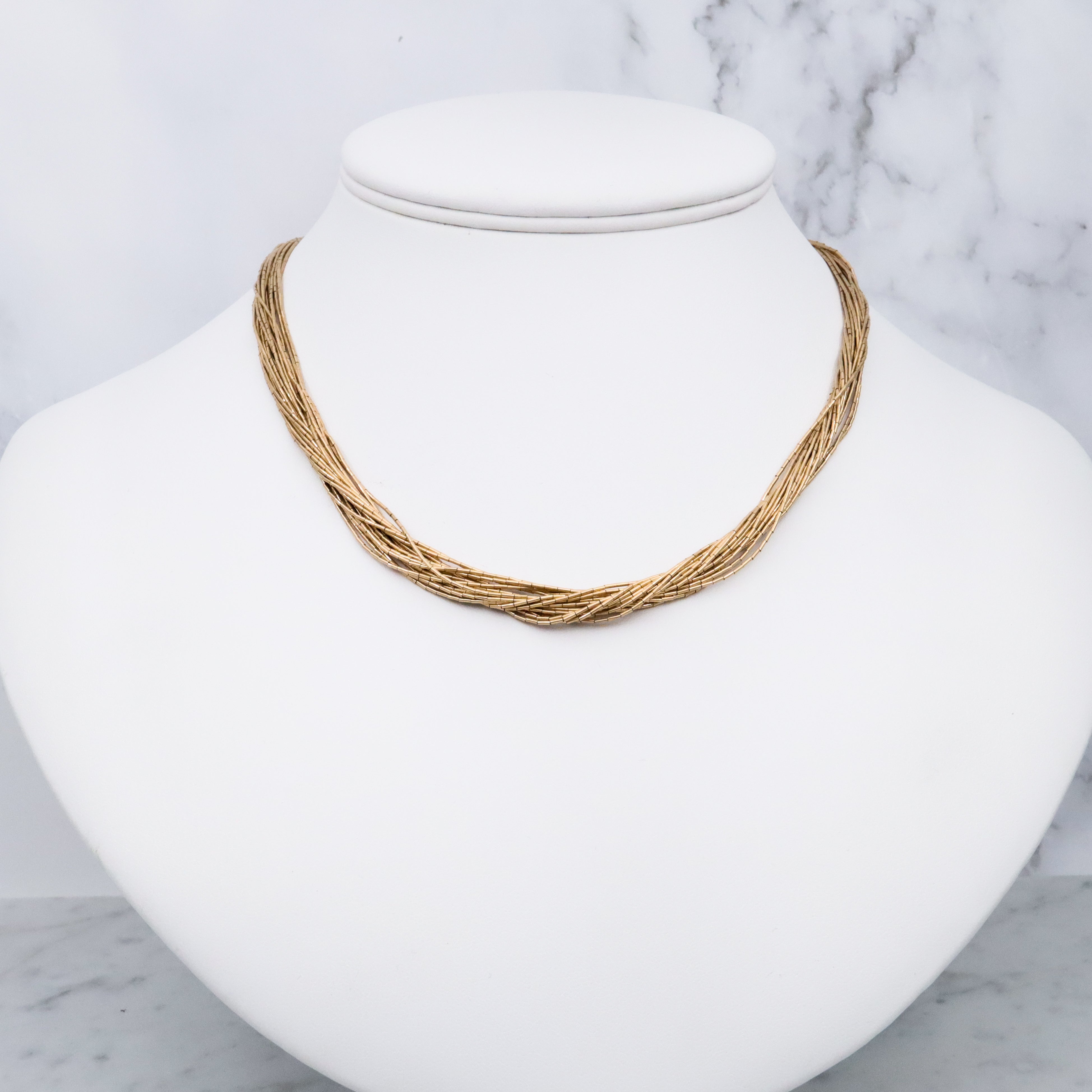 Retro Native American multi strand liquid gold filled necklace, 17"