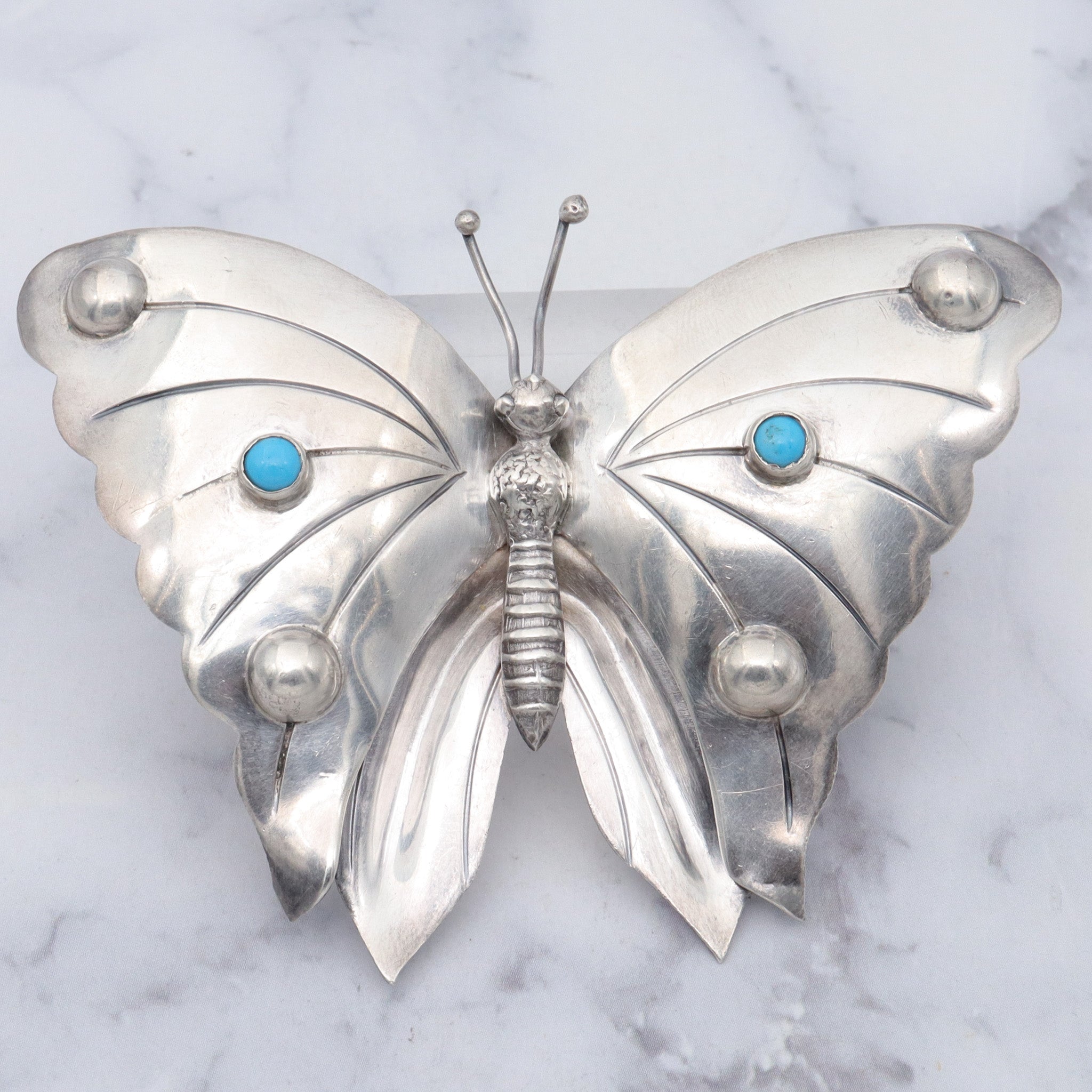 Huge Antique Mexican sterling & faux turquoise butterfly brooch