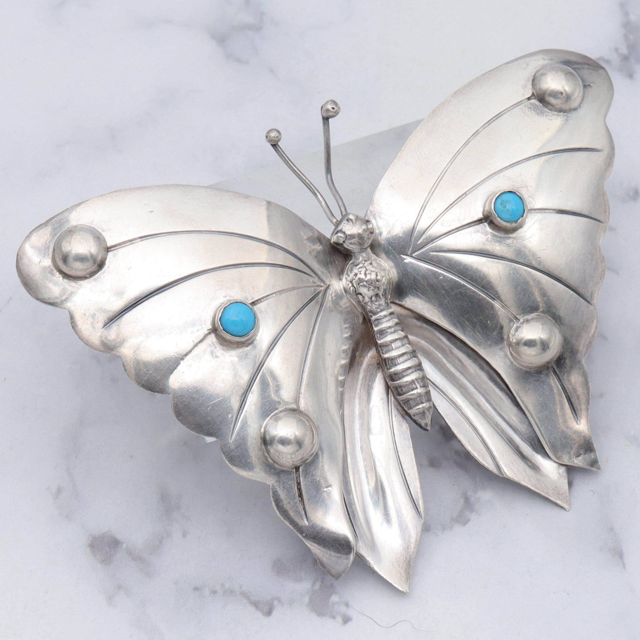 Huge Antique Mexican sterling & faux turquoise butterfly brooch