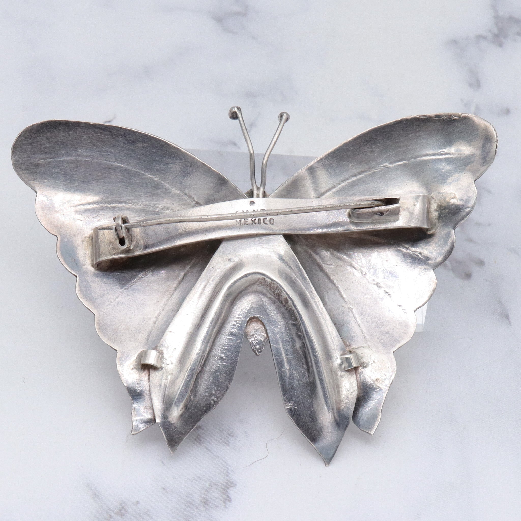 Huge Antique Mexican sterling & faux turquoise butterfly brooch