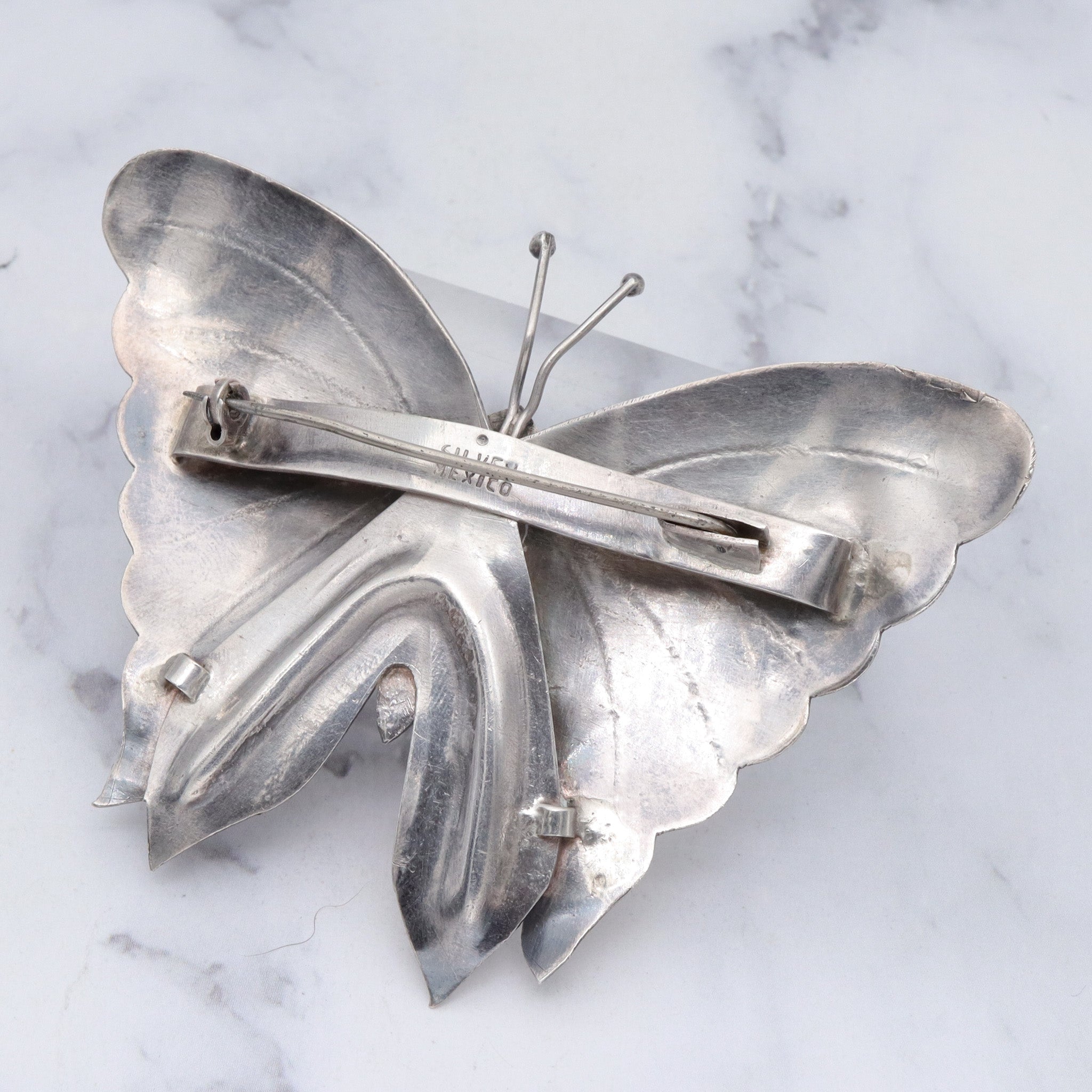 Huge Antique Mexican sterling & faux turquoise butterfly brooch