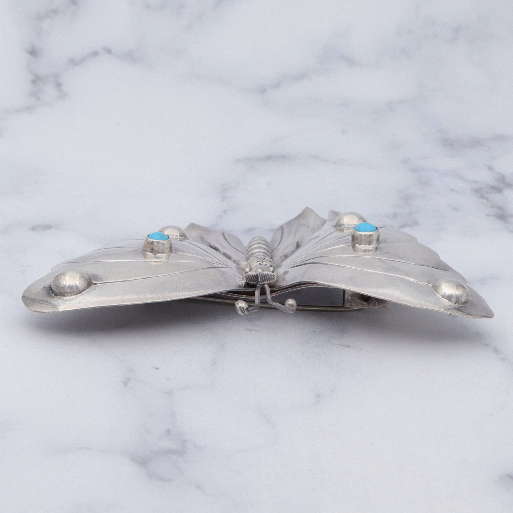 Huge Antique Mexican sterling & faux turquoise butterfly brooch