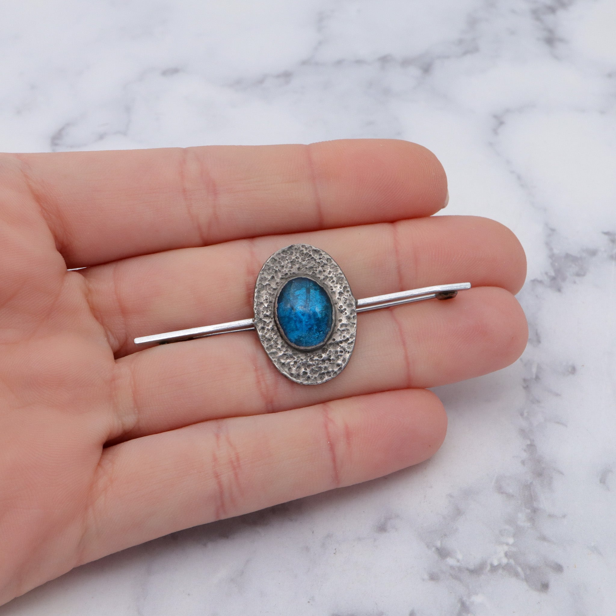 Antique Arts & Crafts hammered pewter morpho wing brooch