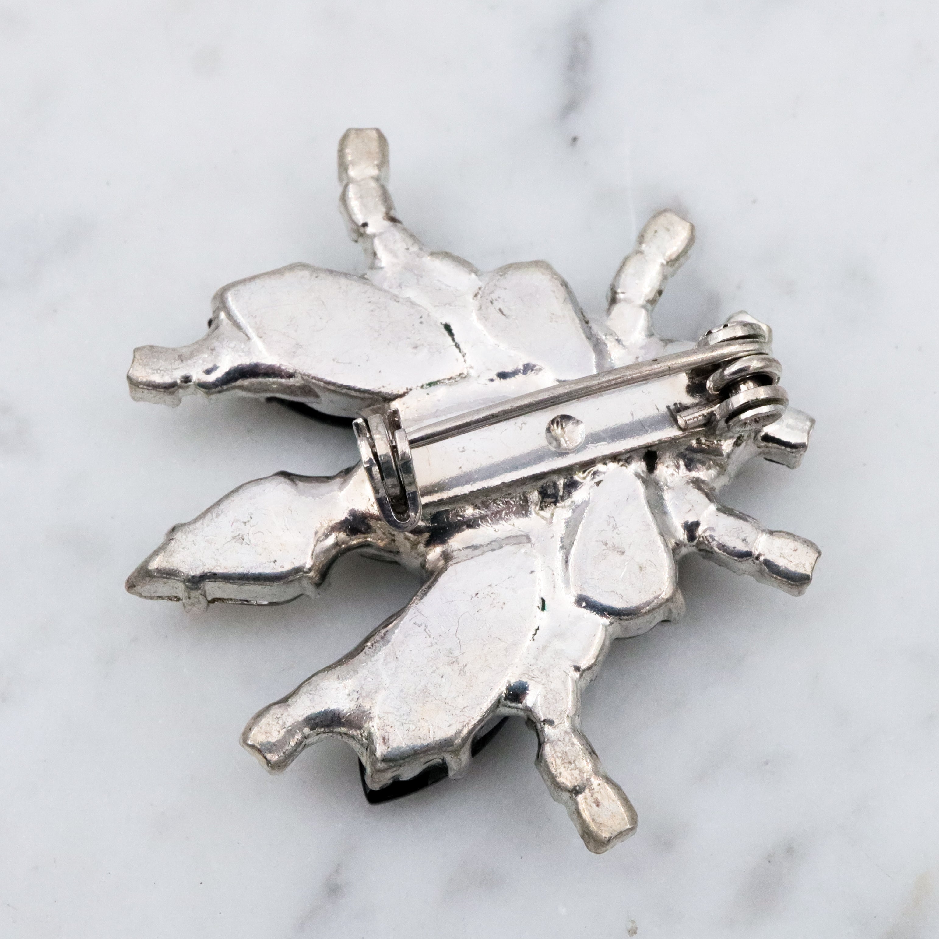 Vintage black & clear rhinestone bug brooch