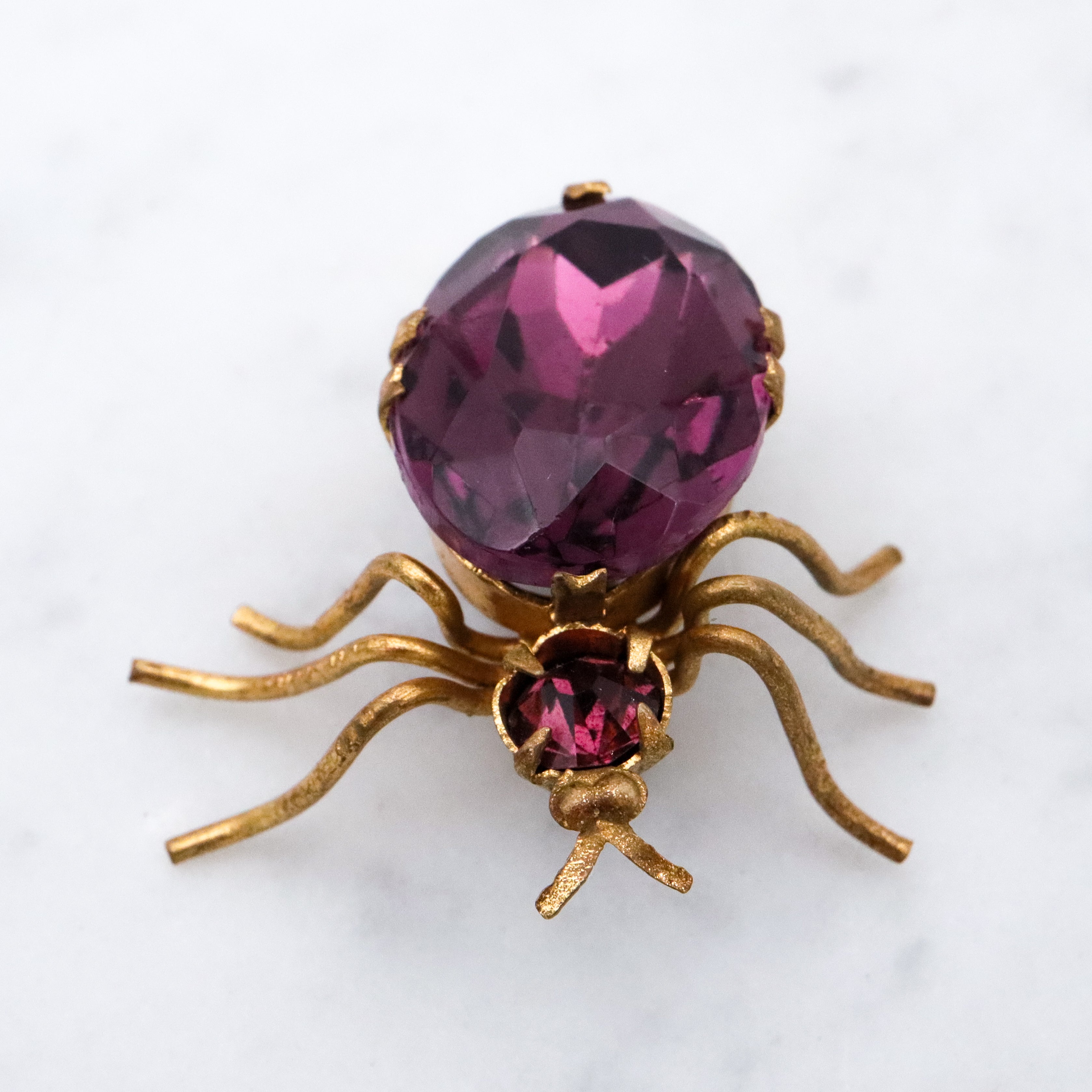 Antique purple rhinestone gilt metal bug brooch