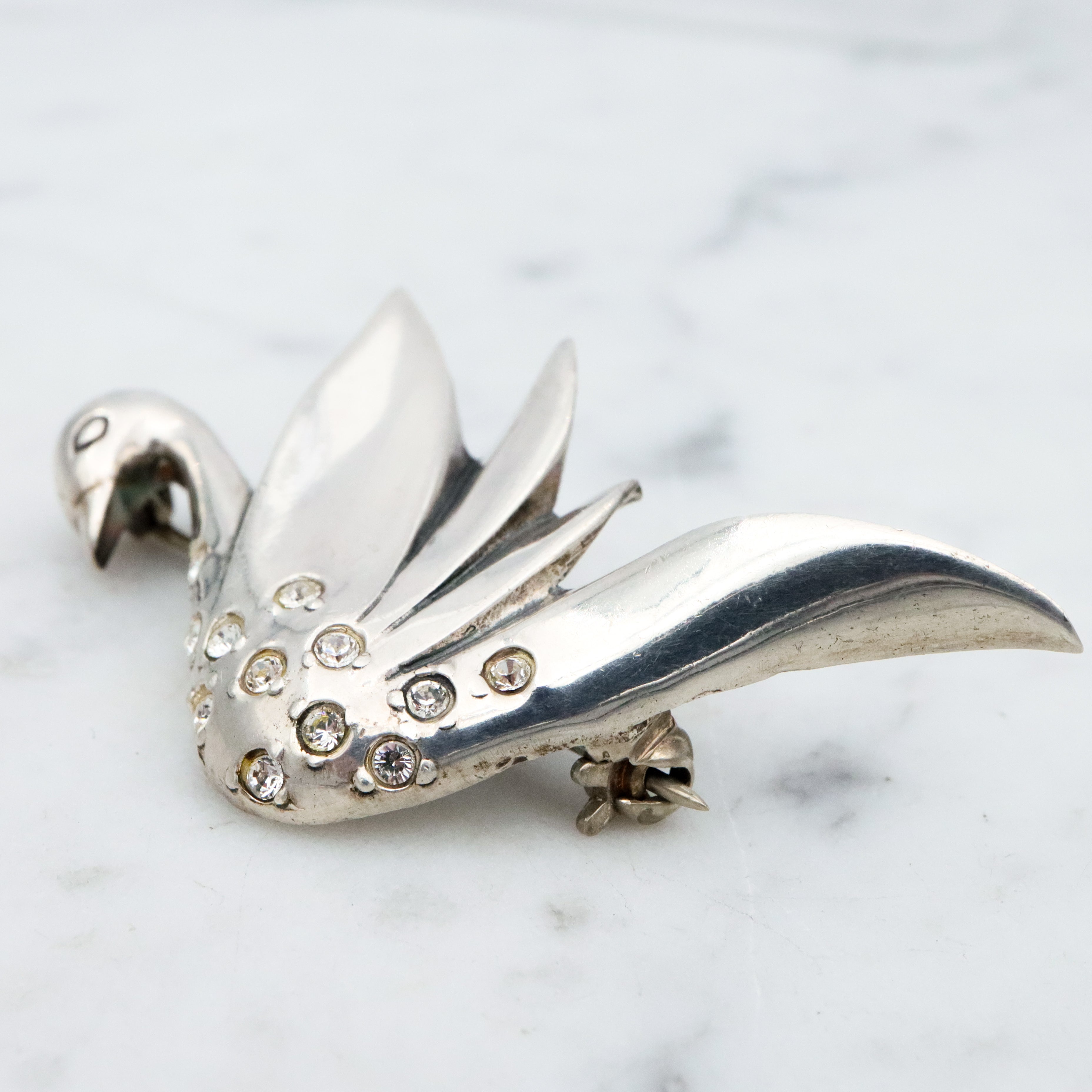 Vintage sterling Jezlaine rhinestone swan brooch