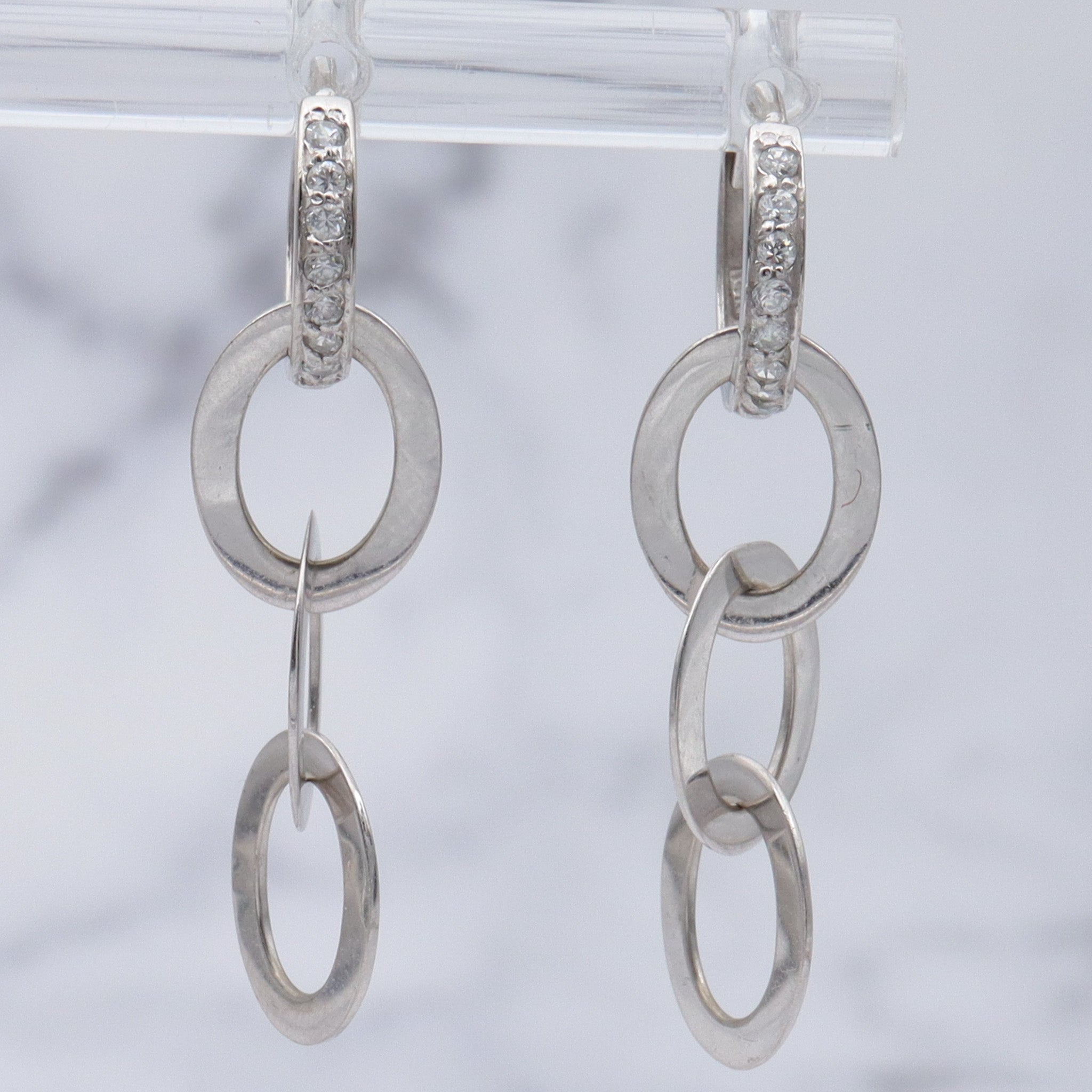 Vintage 14k white gold & cubic zirconia interlocking rings drop earrings