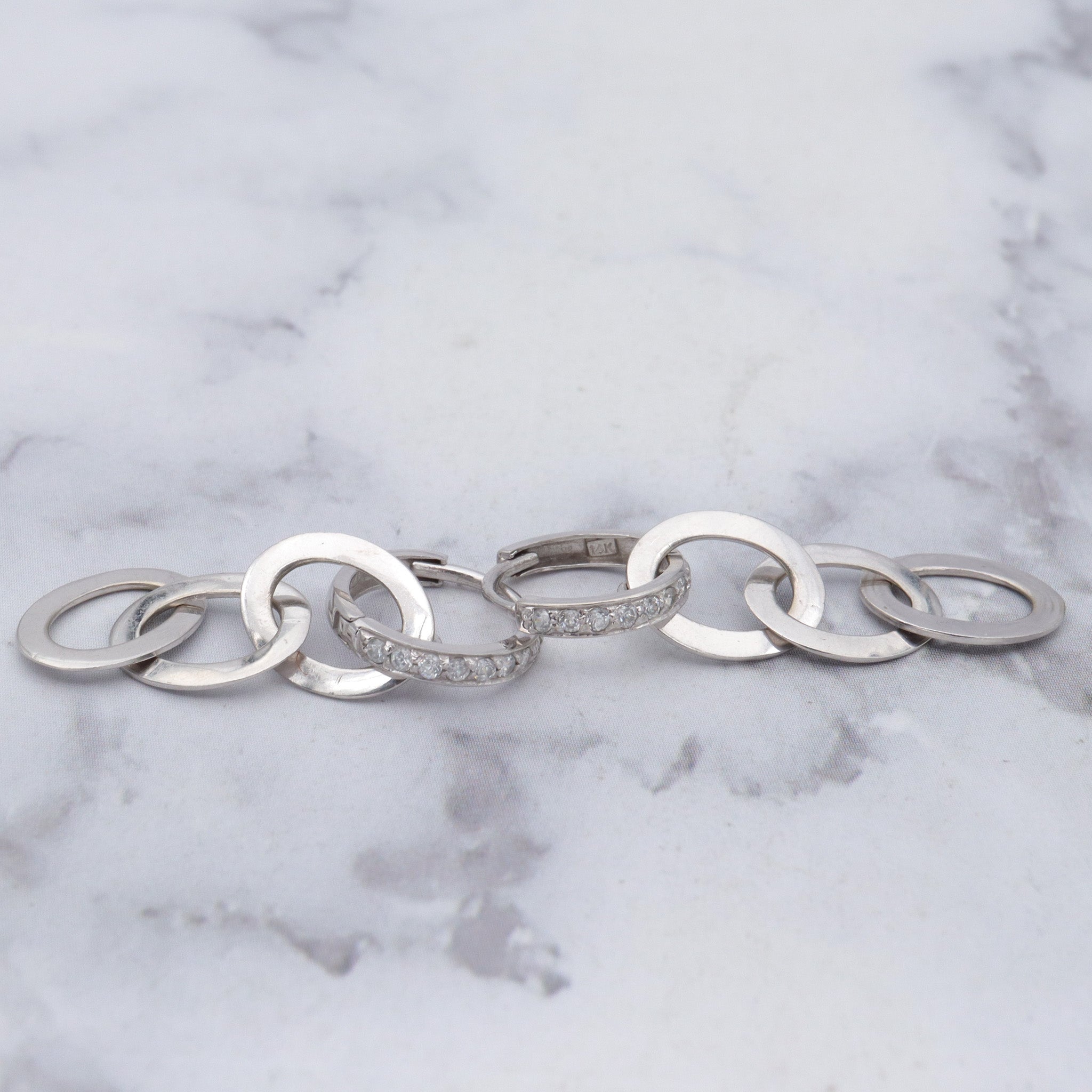 Vintage 14k white gold & cubic zirconia interlocking rings drop earrings