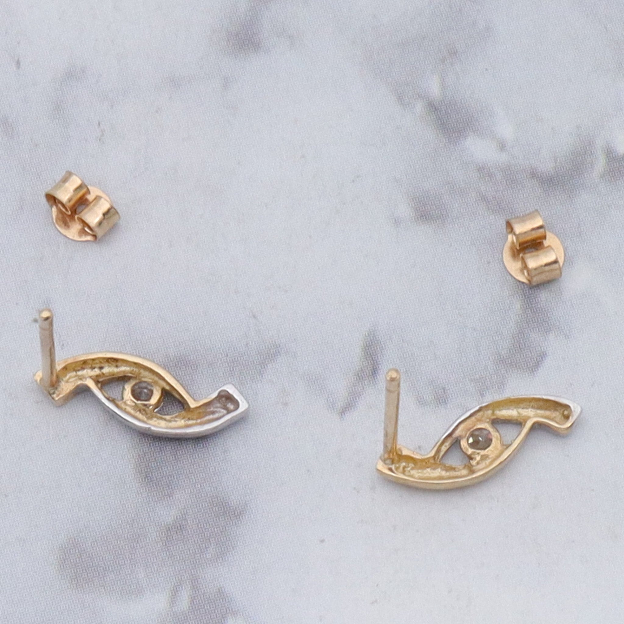 Retro 10k gold two-toned cubic zirconia earrings