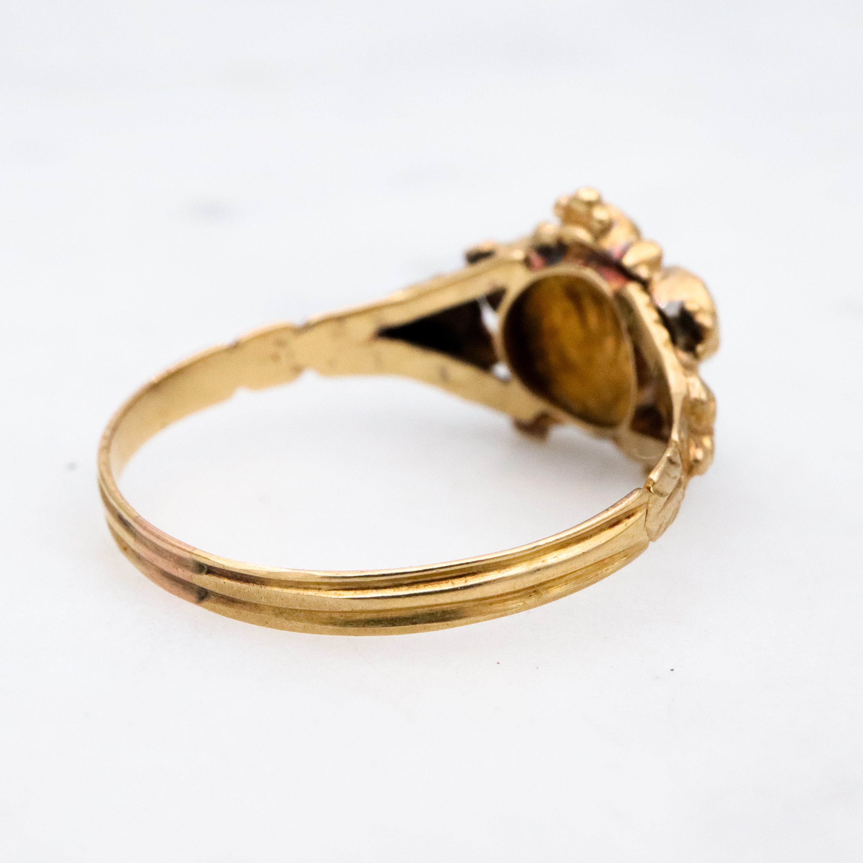 Antique Georgian 18k gold pansy flower multi gemstone ring, size 7