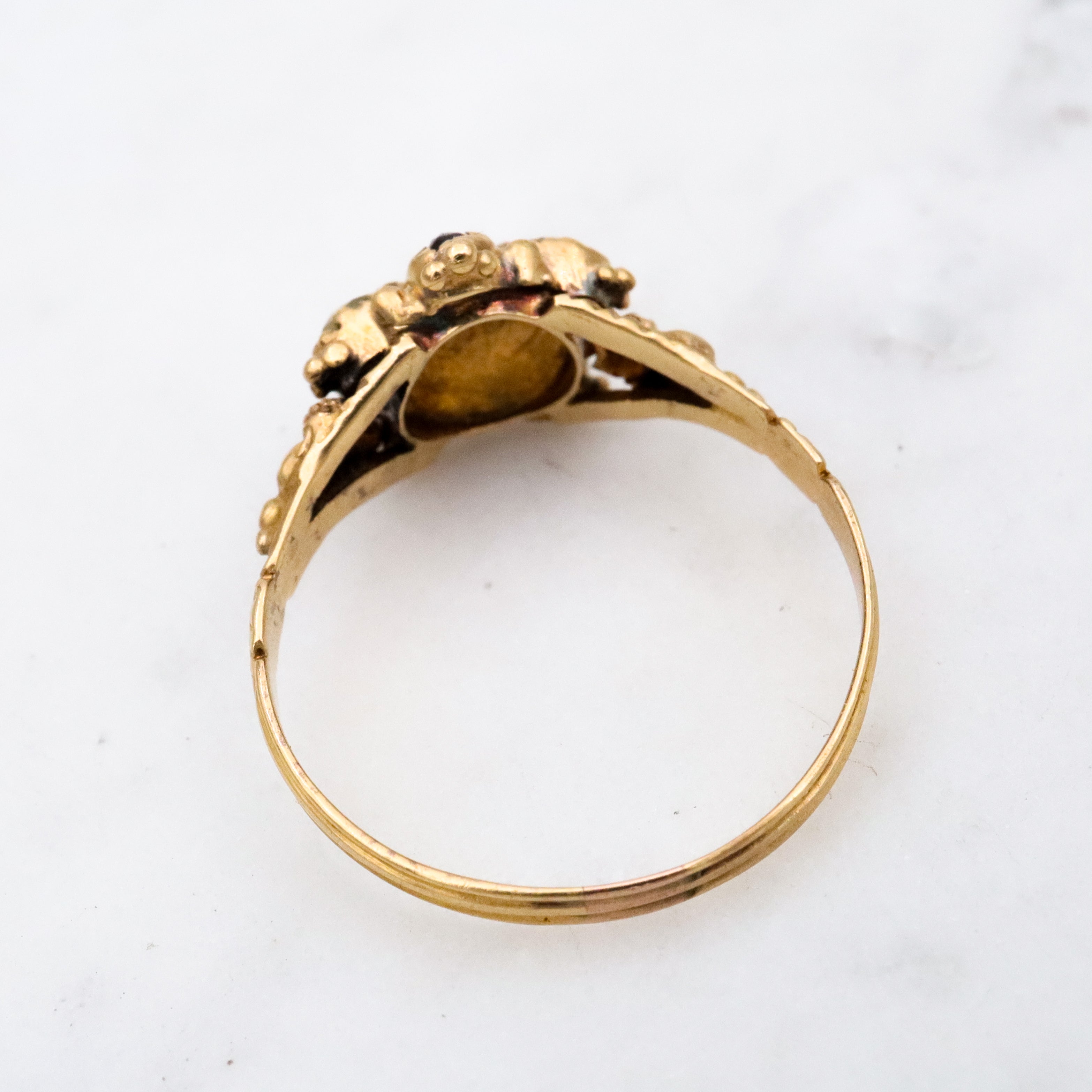 Antique Georgian 18k gold pansy flower multi gemstone ring, size 7