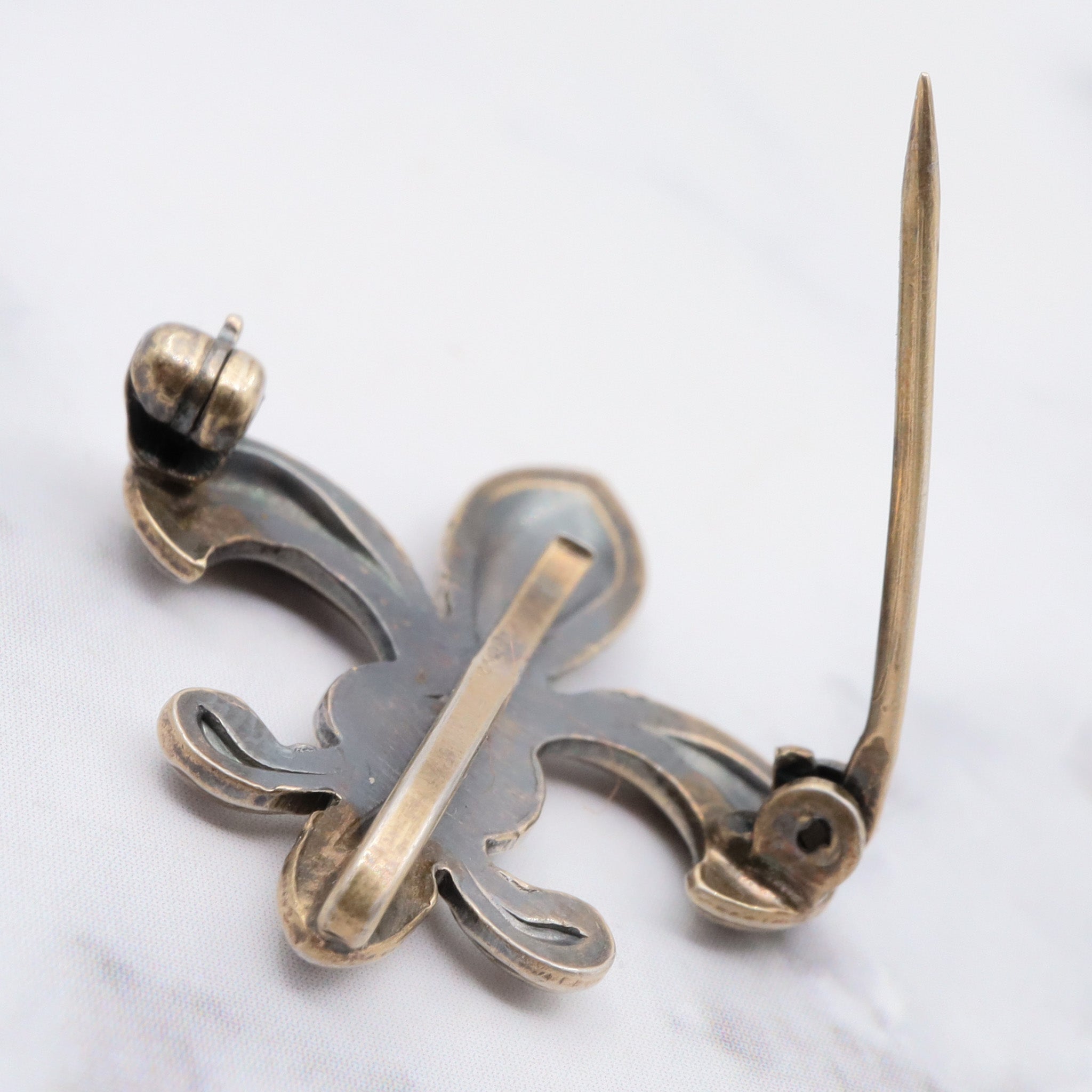Antique victorian sterling fluer de lis watch clip brooch