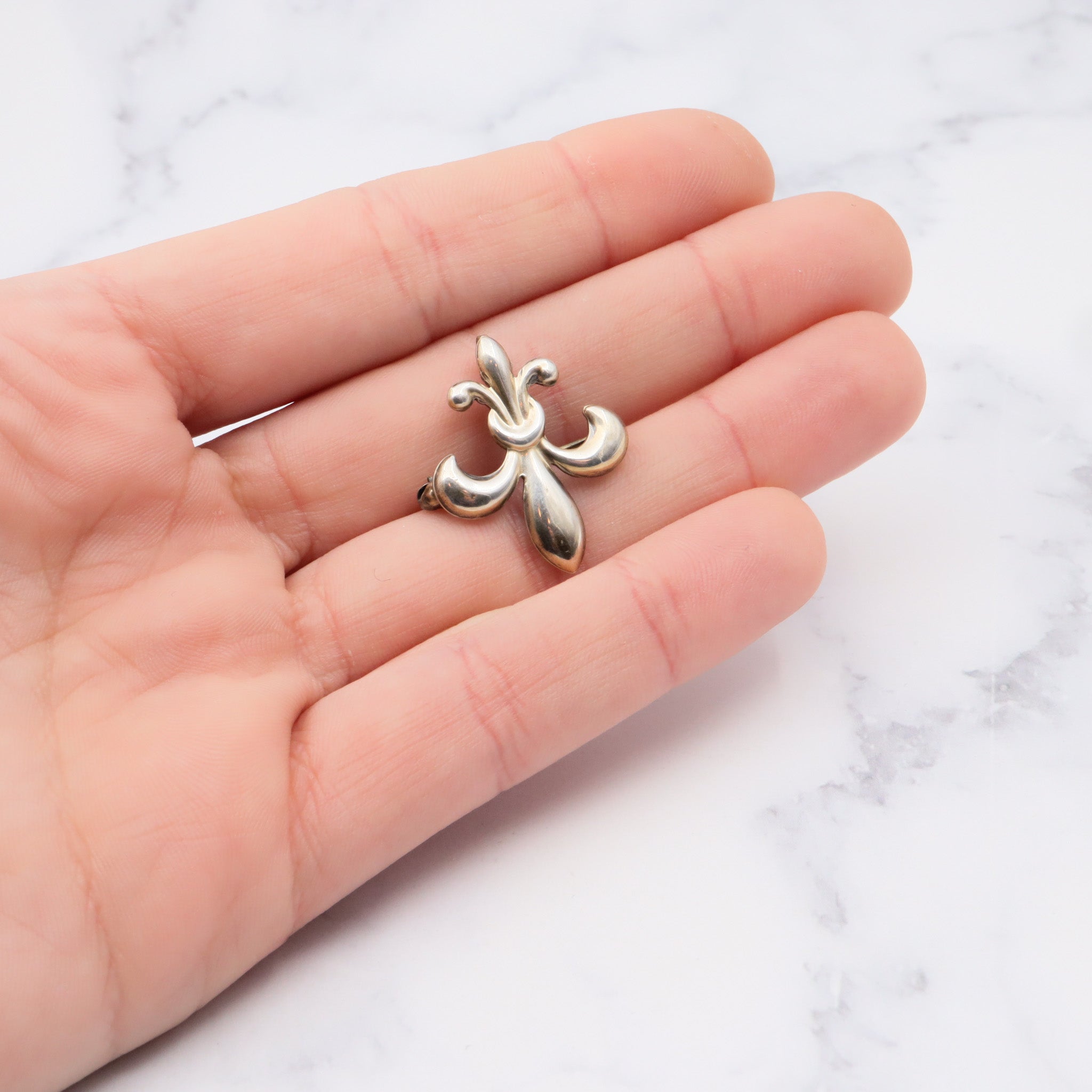 Antique victorian sterling fluer de lis watch clip brooch