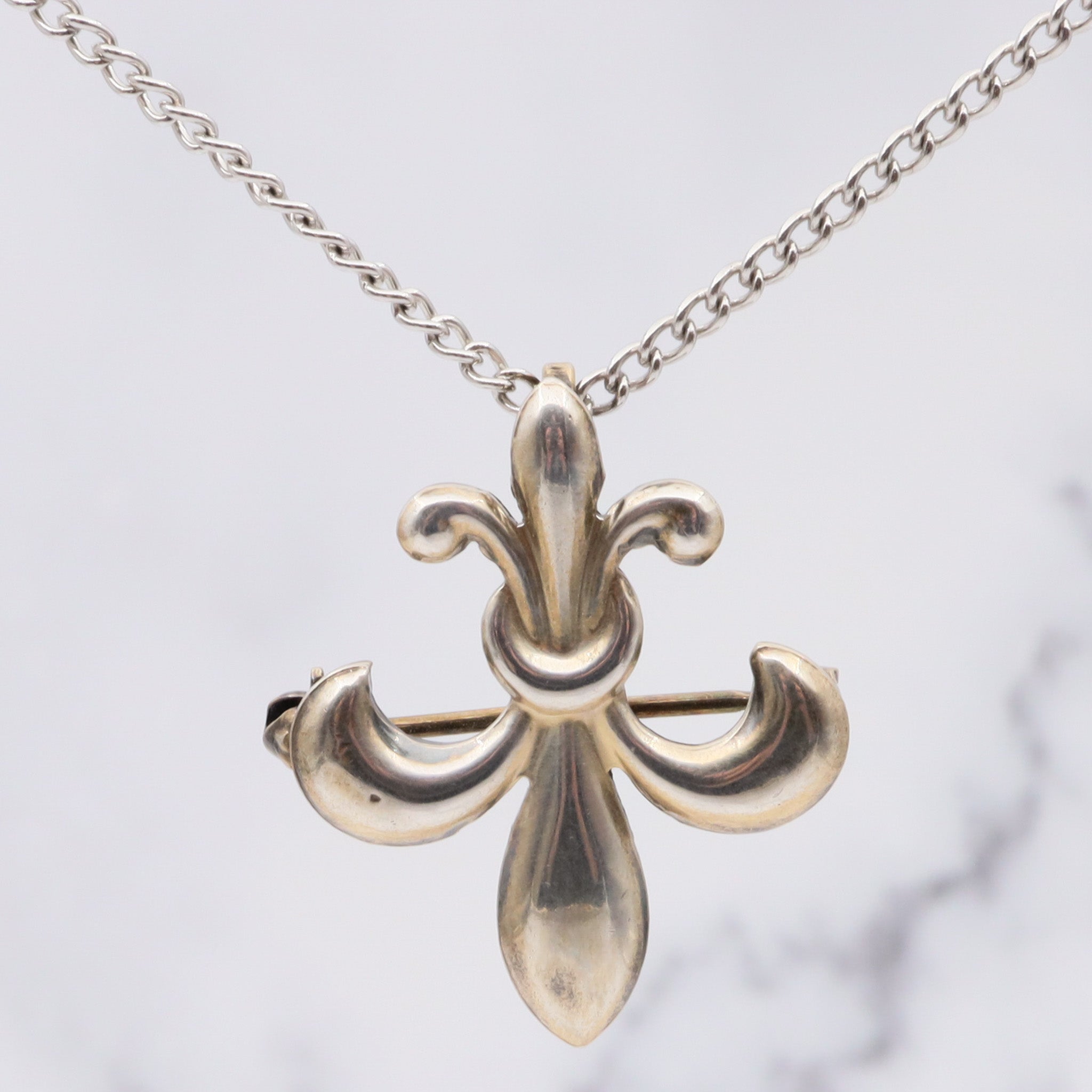 Antique victorian sterling fluer de lis watch clip brooch