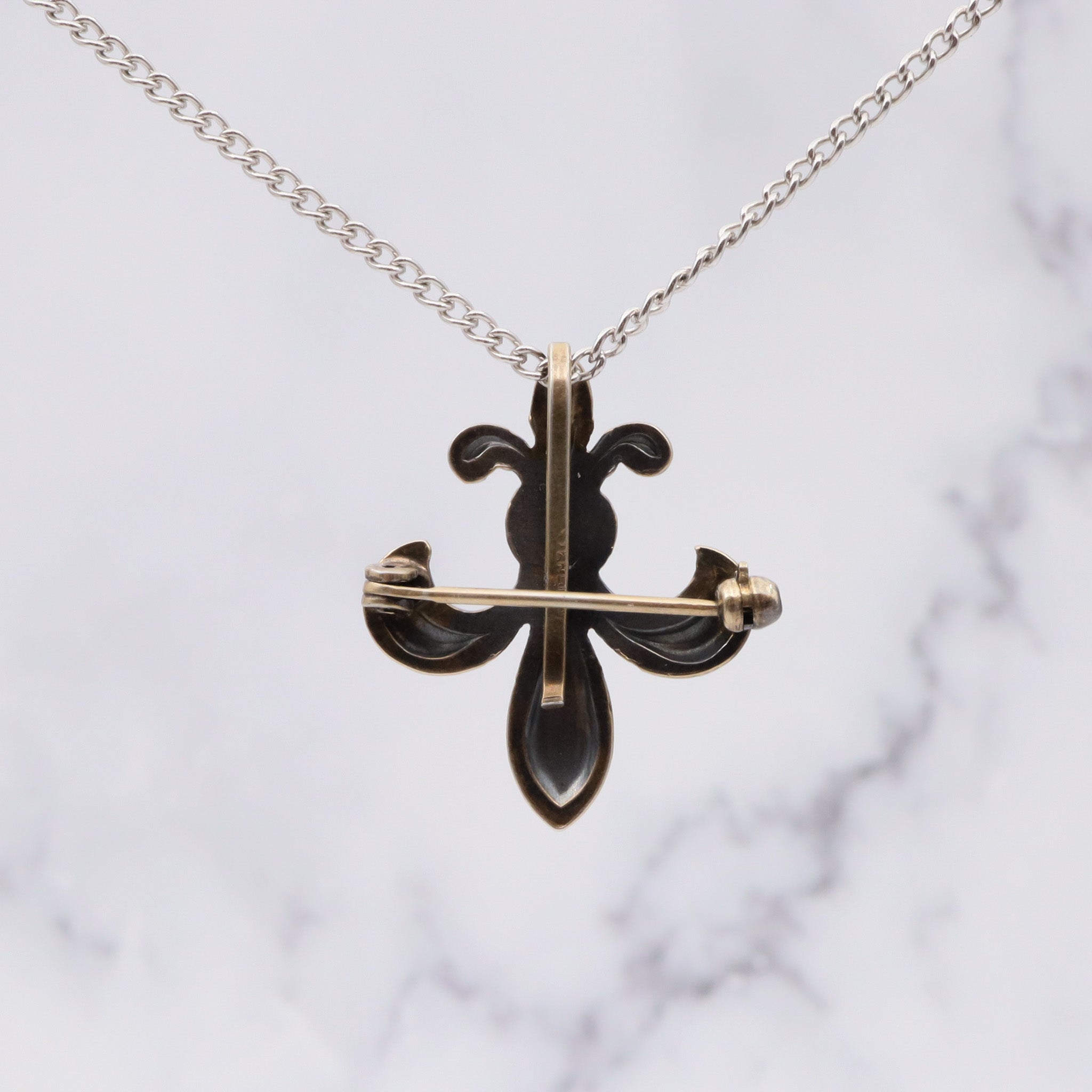 Antique victorian sterling fluer de lis watch clip brooch