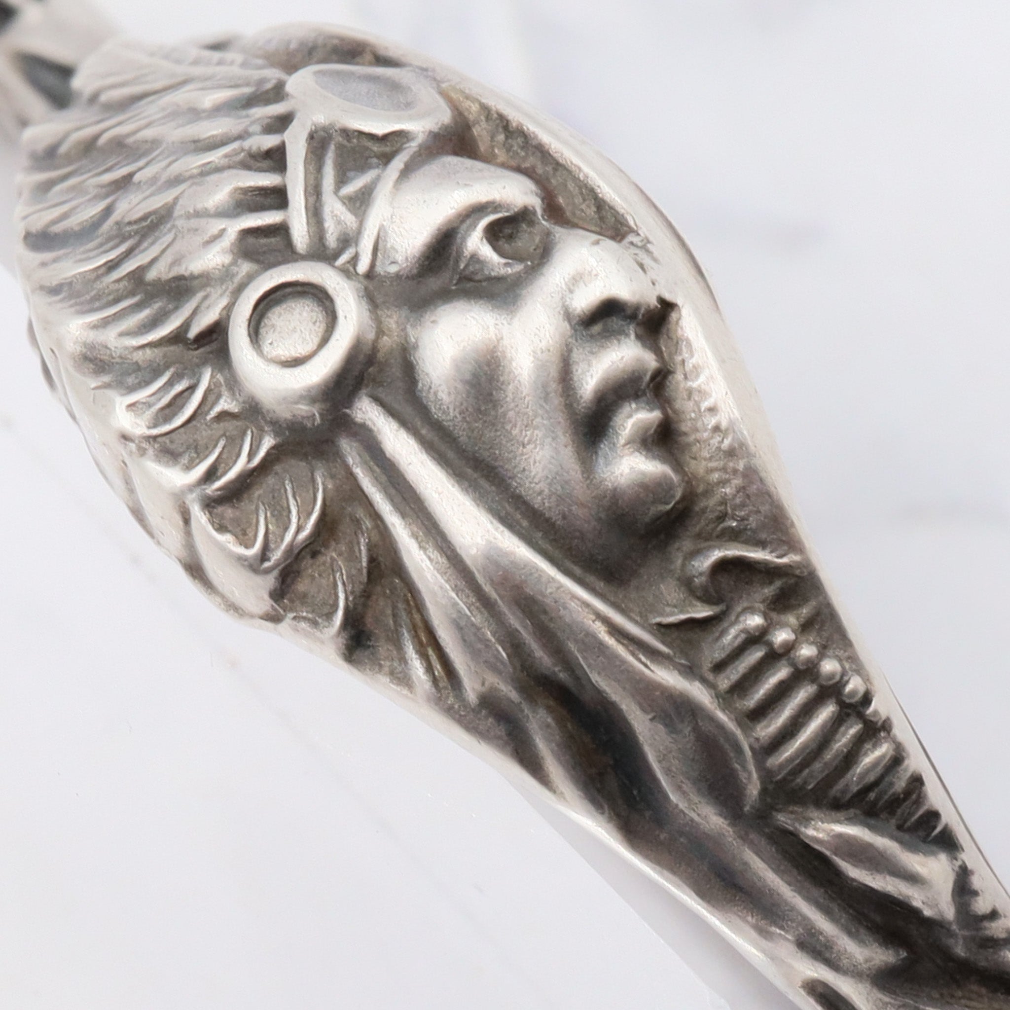 Vintage rare Unger Bros sterling Native American chief posey holder/ corsage brooch/tussie mussie