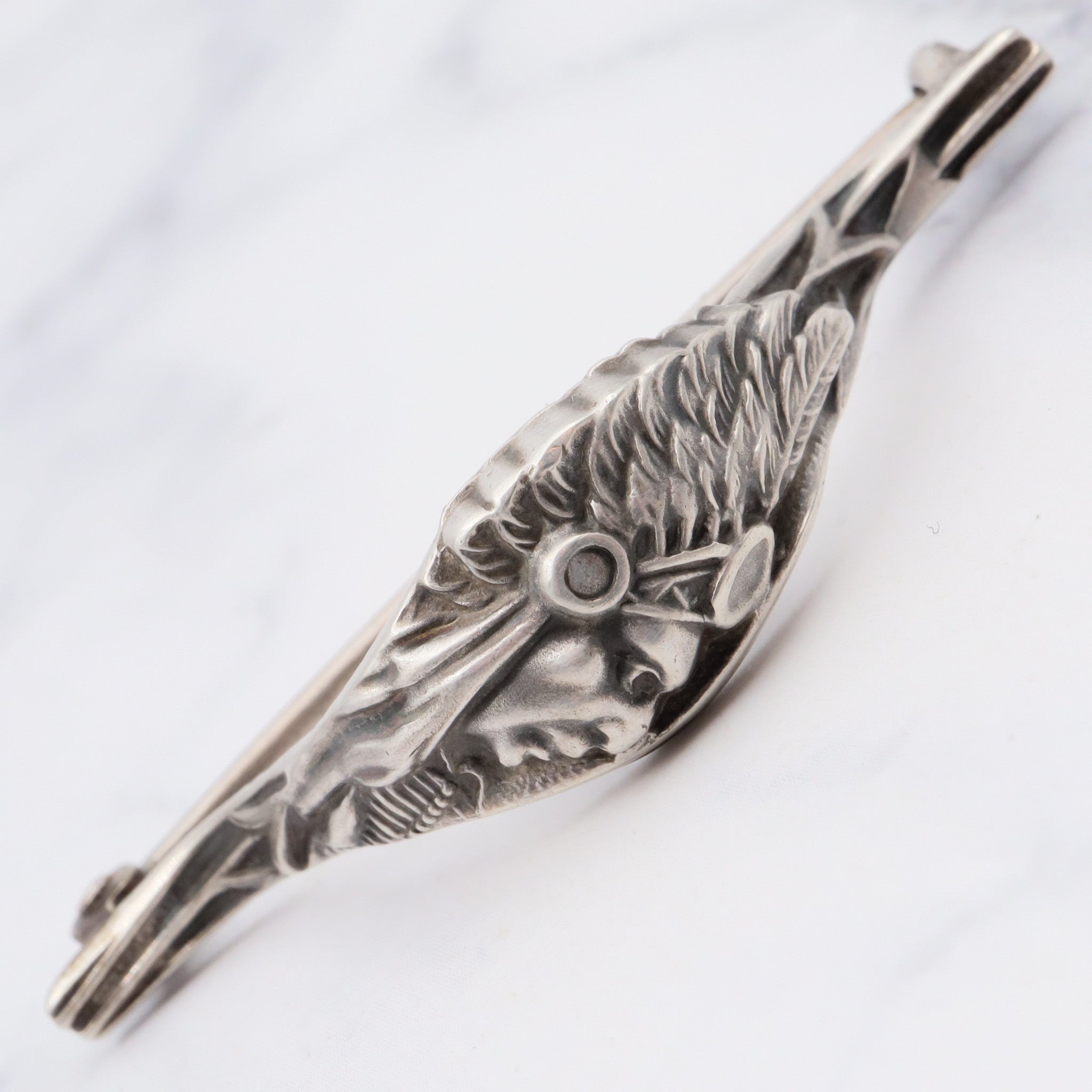 Vintage rare Unger Bros sterling Native American chief posey holder/ corsage brooch/tussie mussie