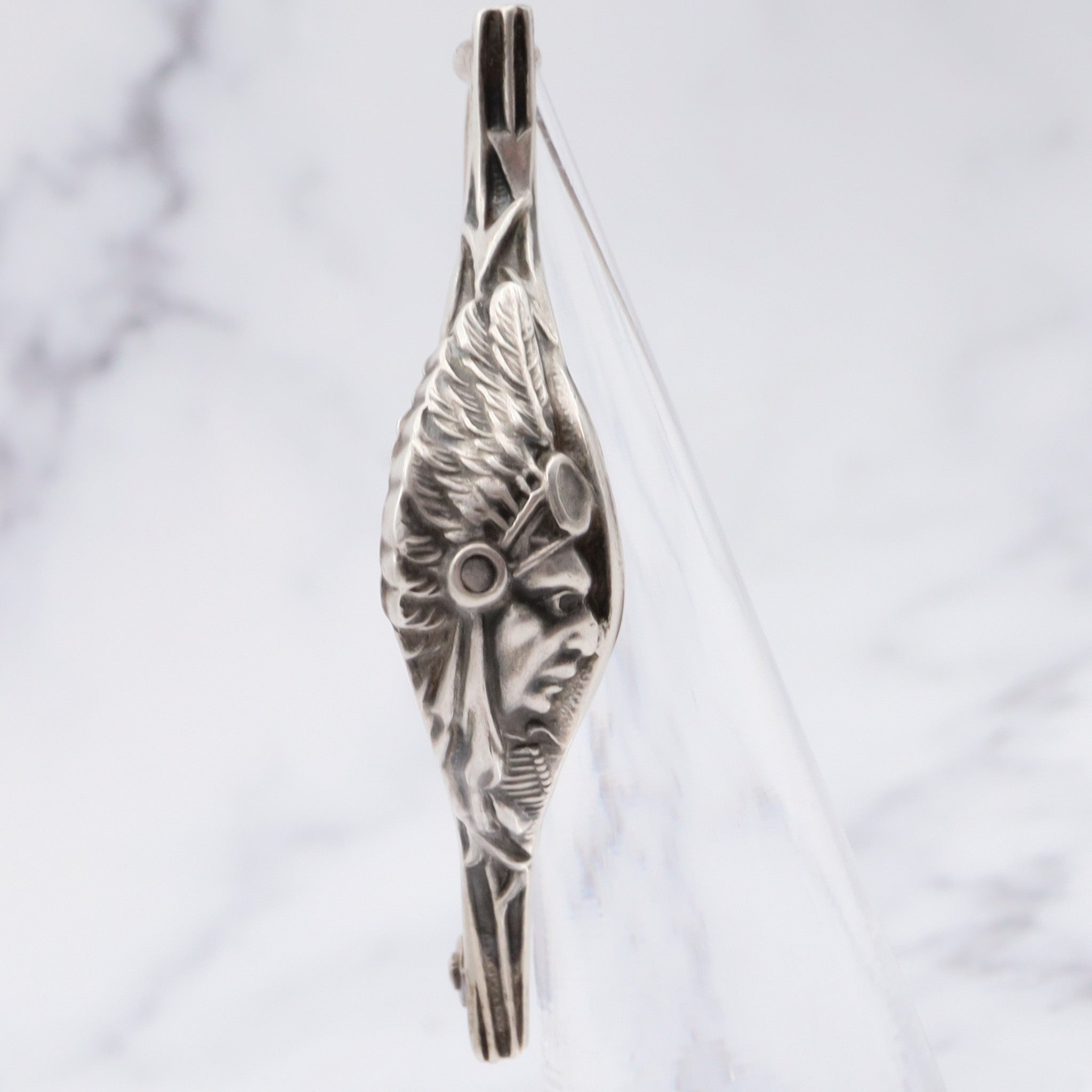 Vintage rare Unger Bros sterling Native American chief posey holder/ corsage brooch/tussie mussie