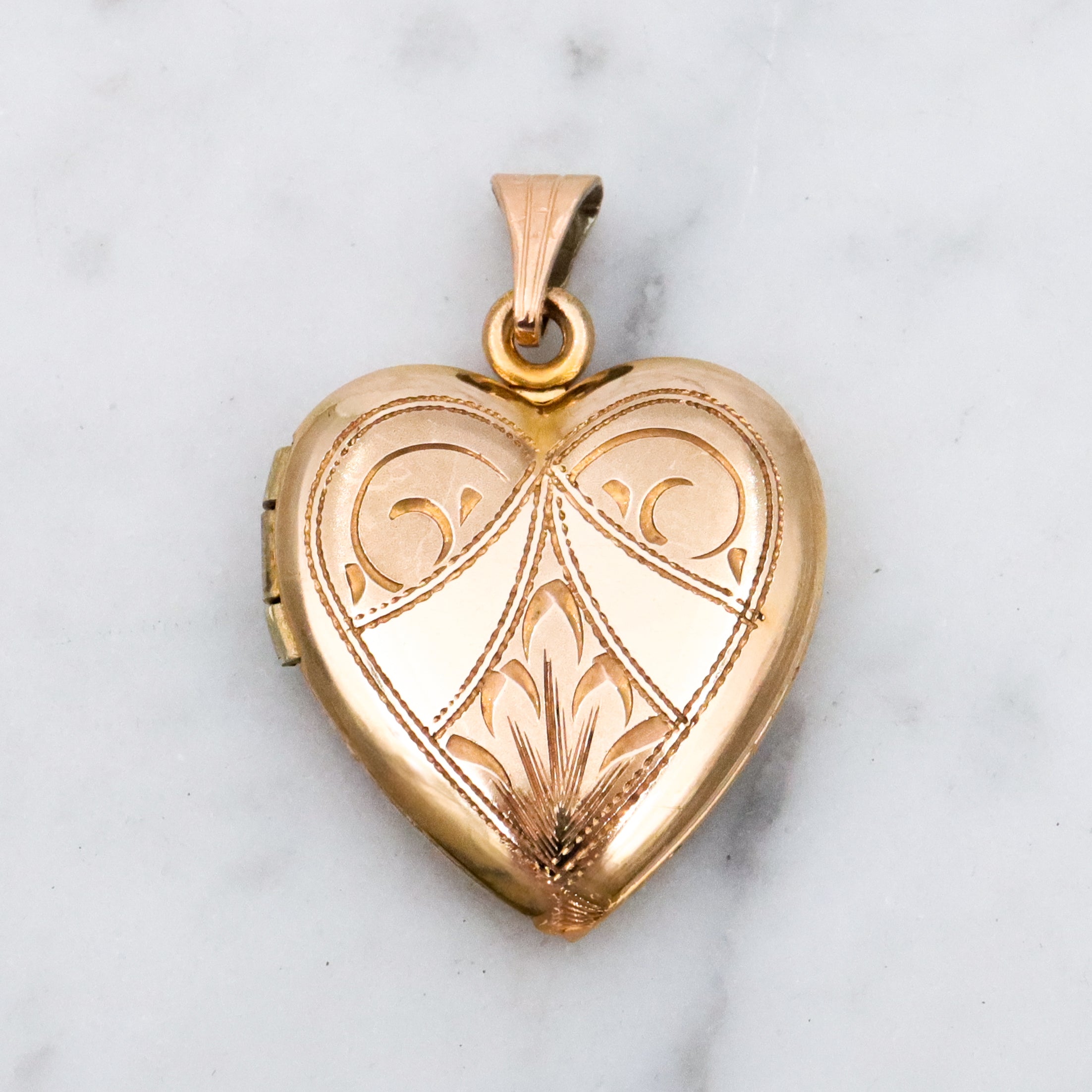 Antique gold filled engraved heart locket pendant
