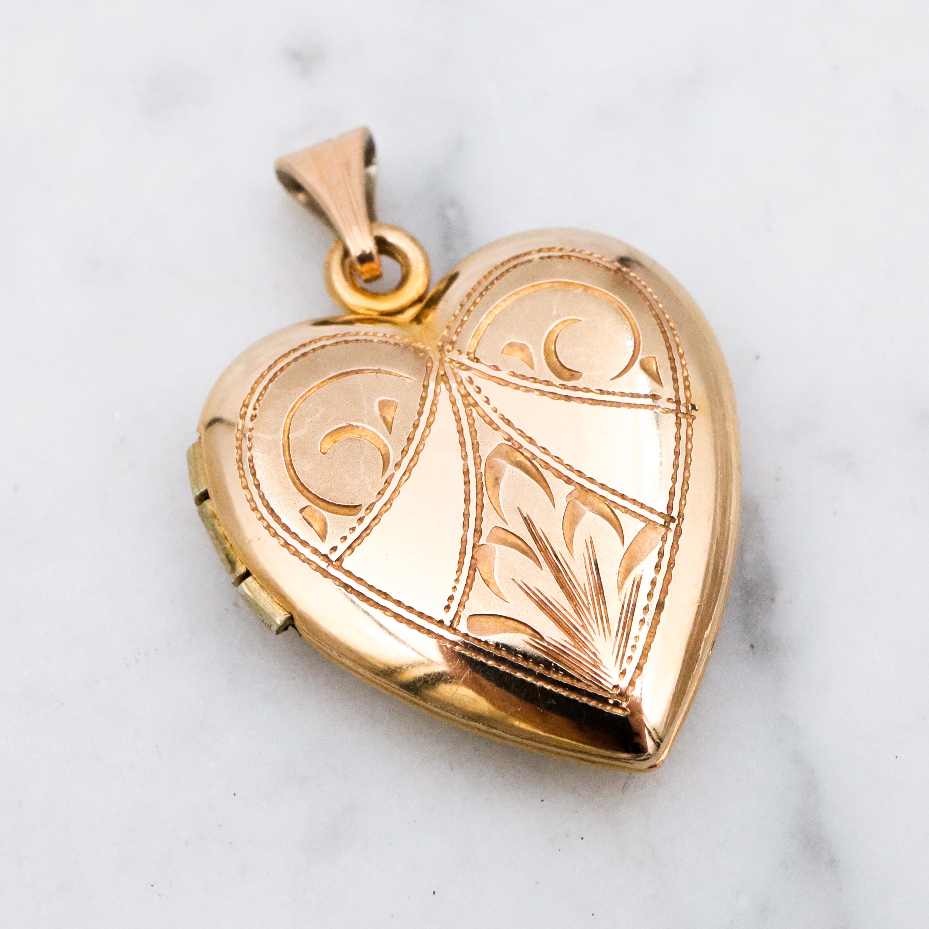 Antique gold filled engraved heart locket pendant