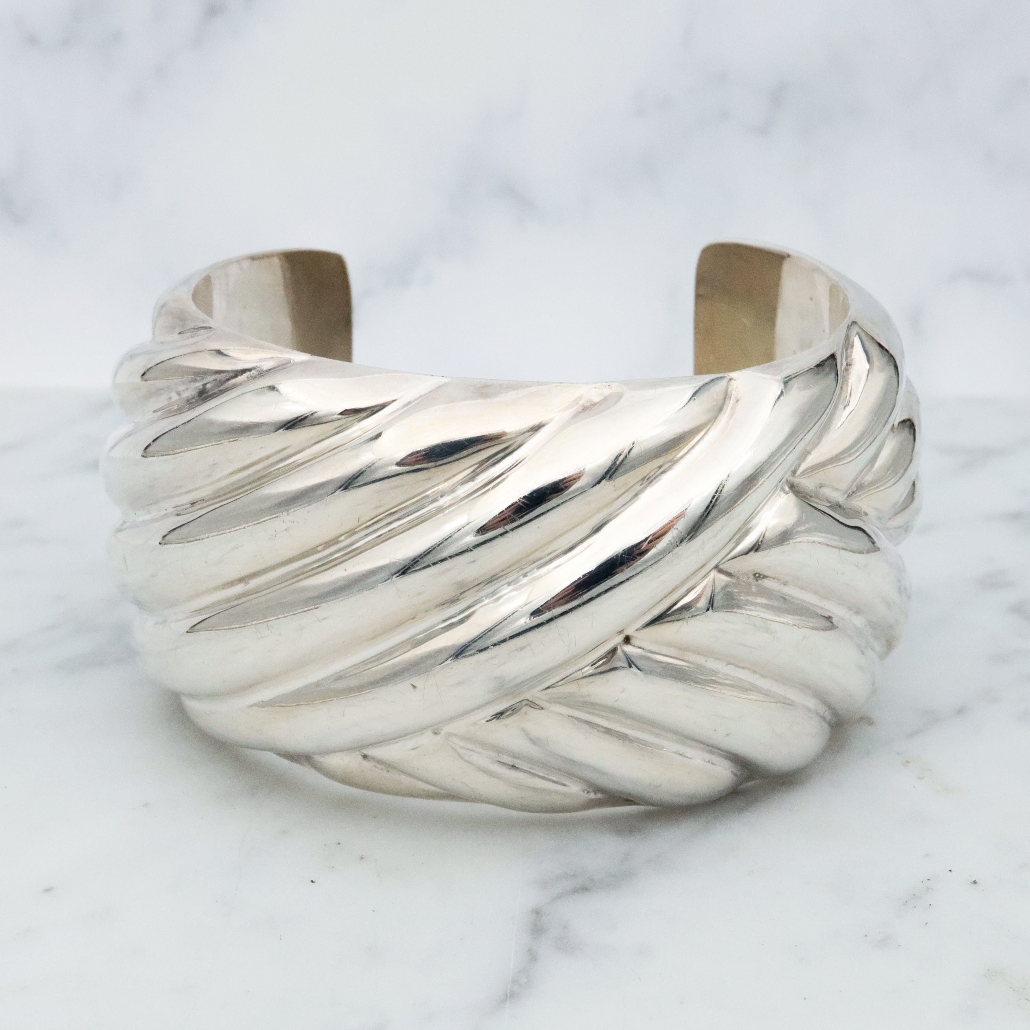 Retro Italian sterling basket weave style thick cuff bracelet