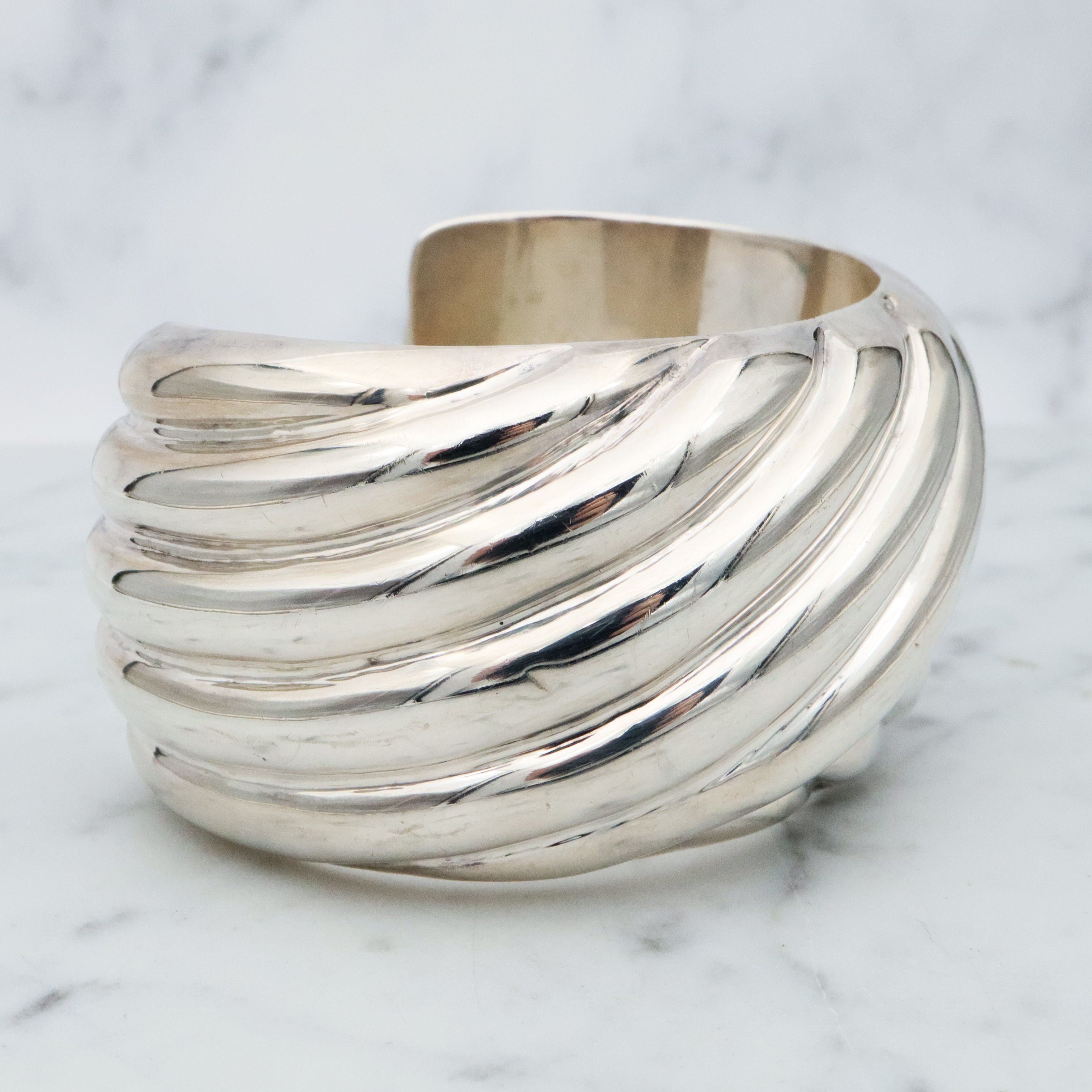 Retro Italian sterling basket weave style thick cuff bracelet