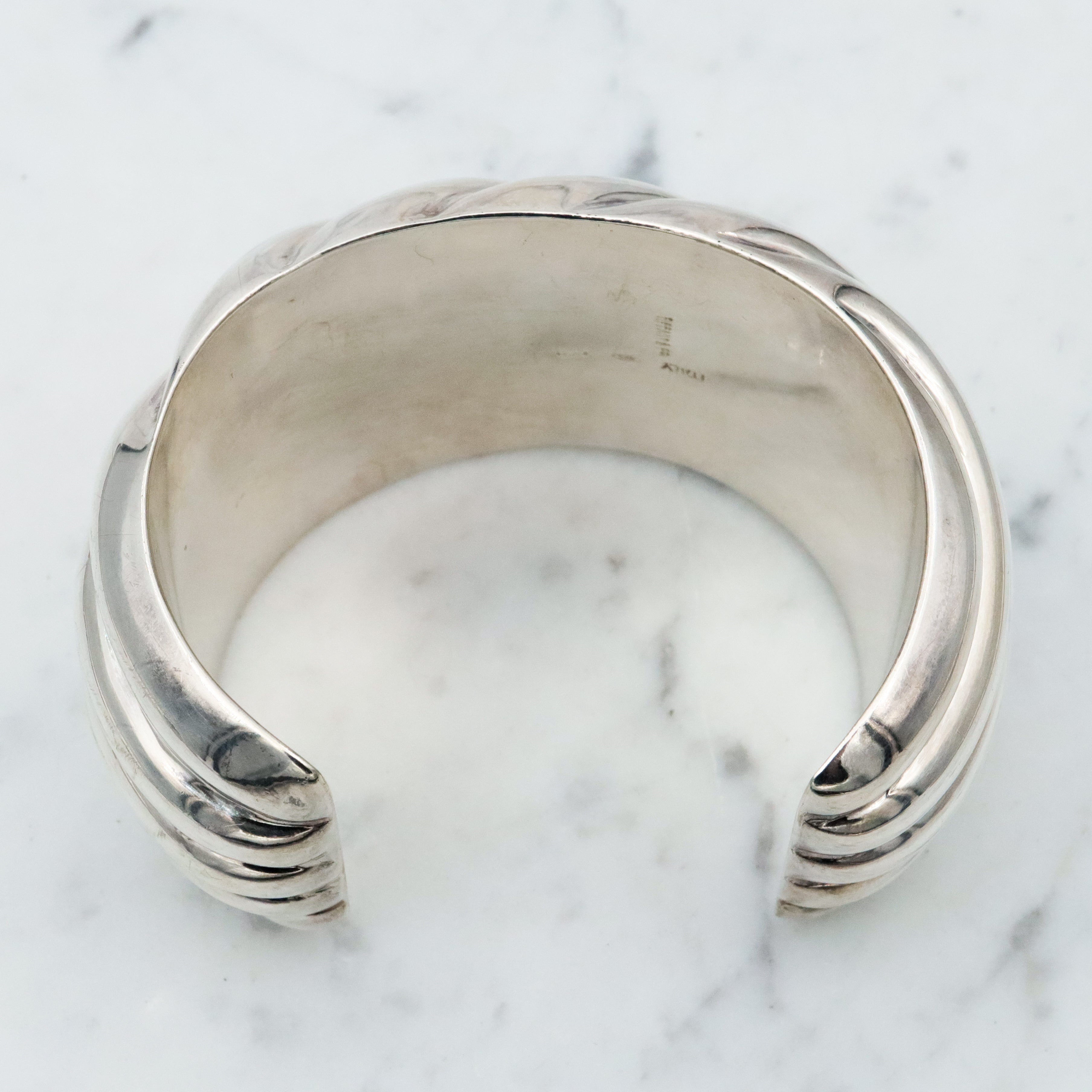 Retro Italian sterling basket weave style thick cuff bracelet