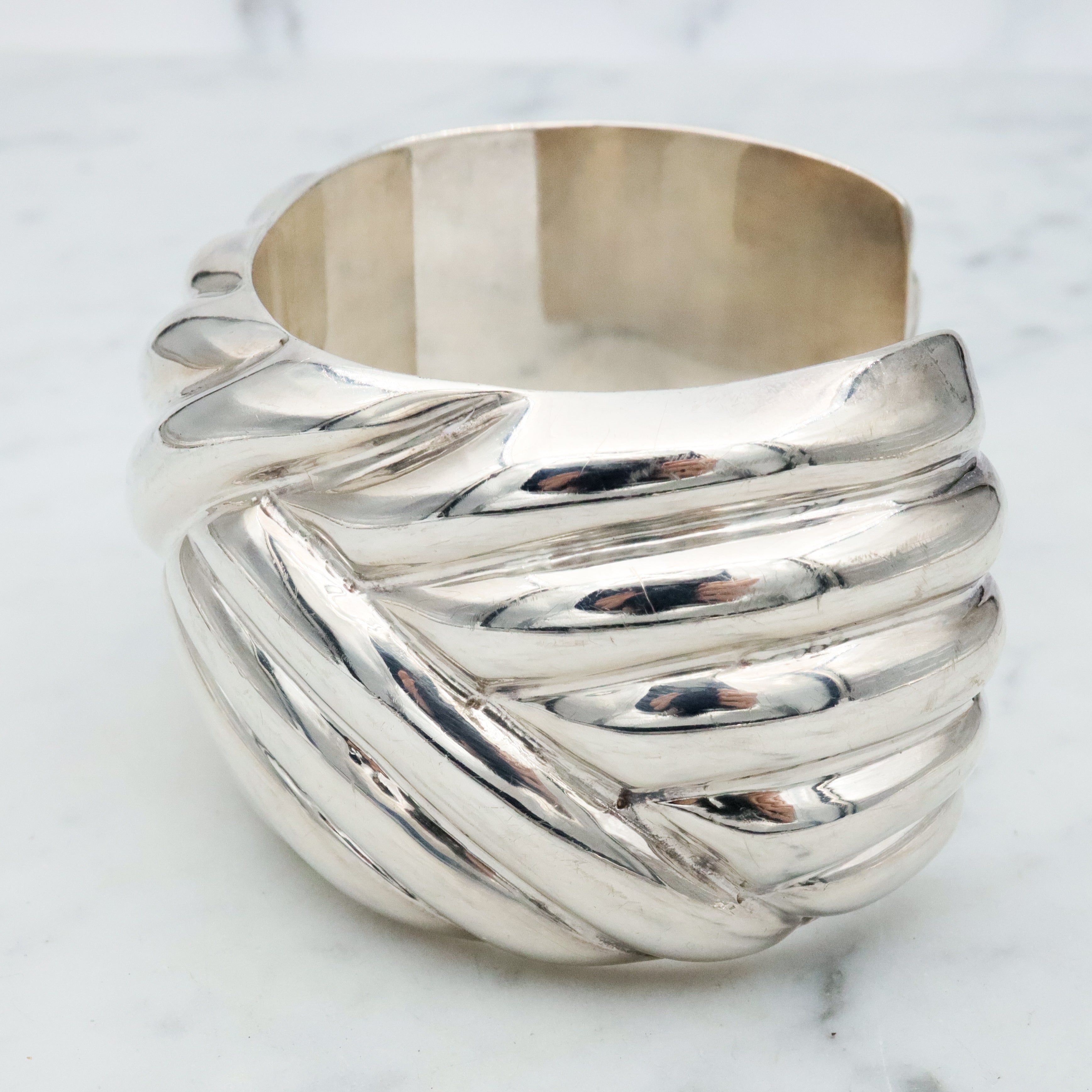 Retro Italian sterling basket weave style thick cuff bracelet