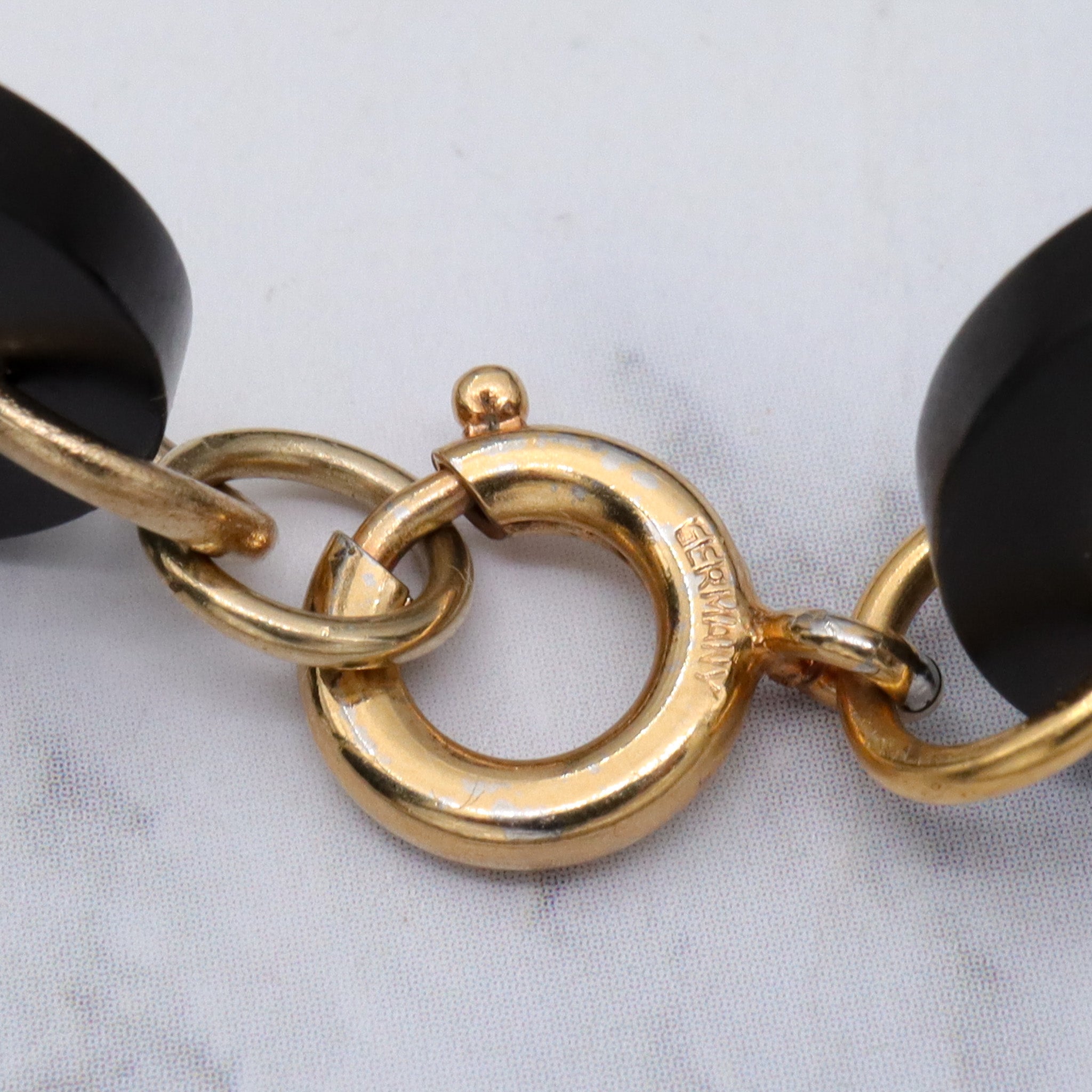 Antique Victorian gutta percha large link necklace with gold overlay