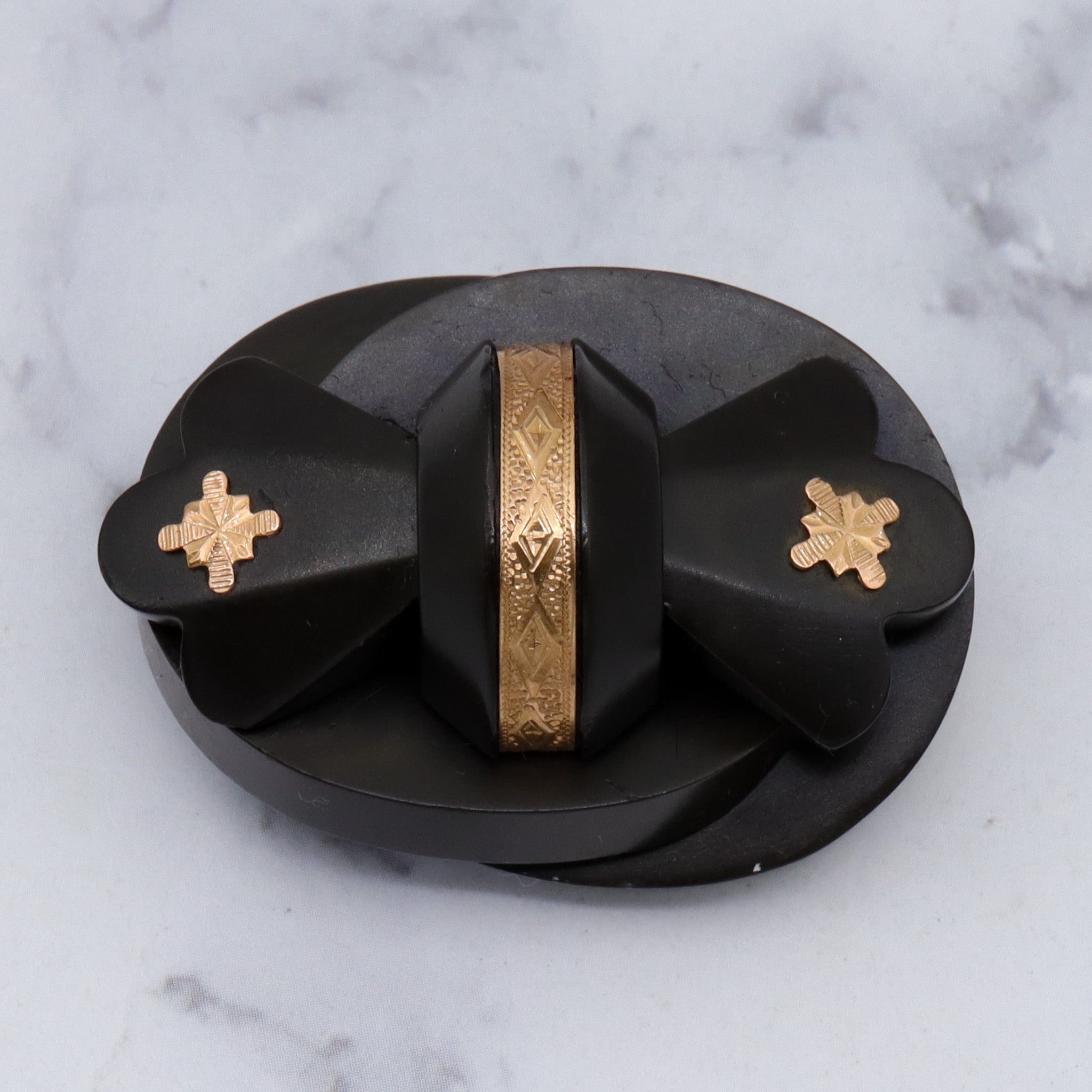 Antique Victorian gutta percha large link necklace with gold overlay