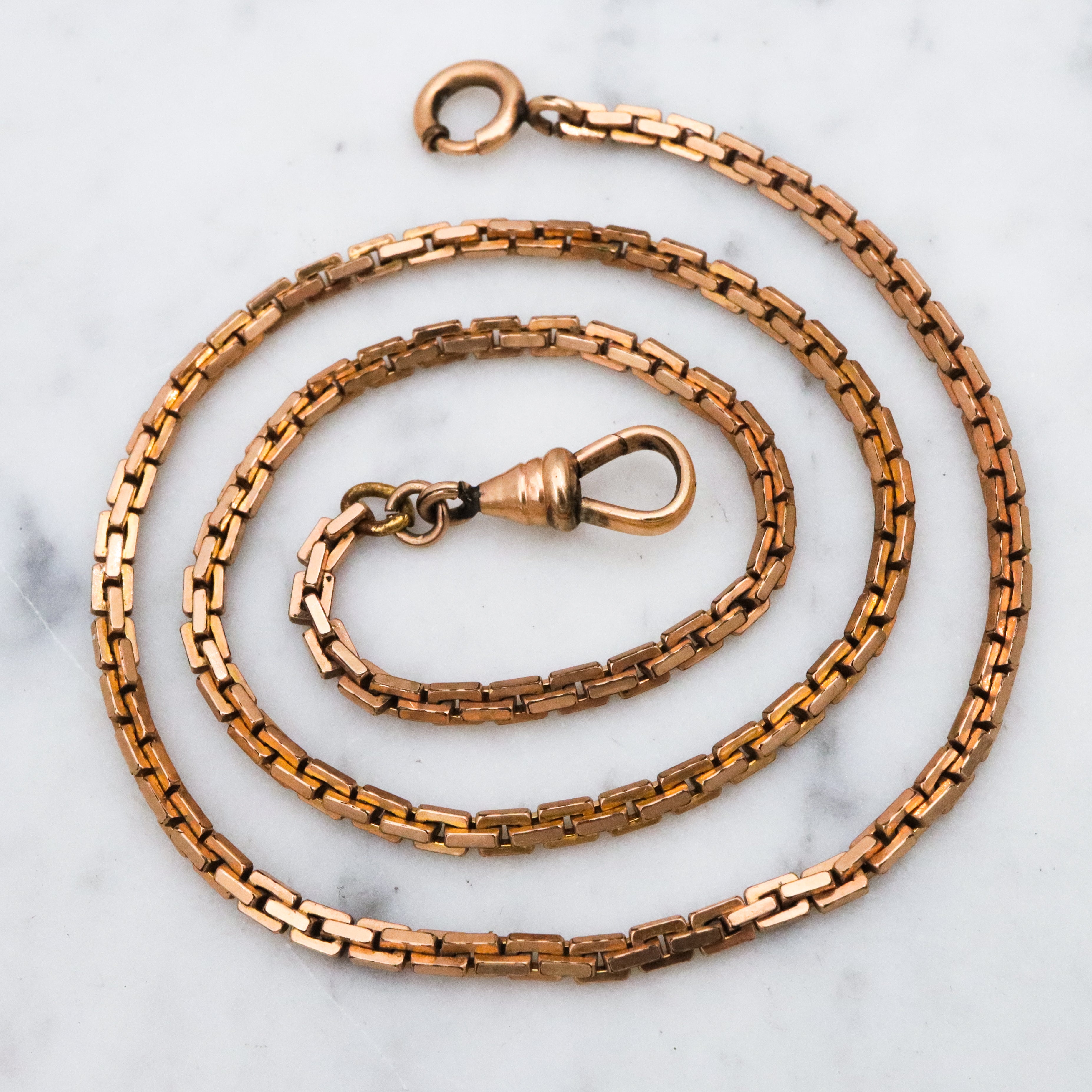 Antique Victorian gold filled flat square cable watch chain with dog clip necklace