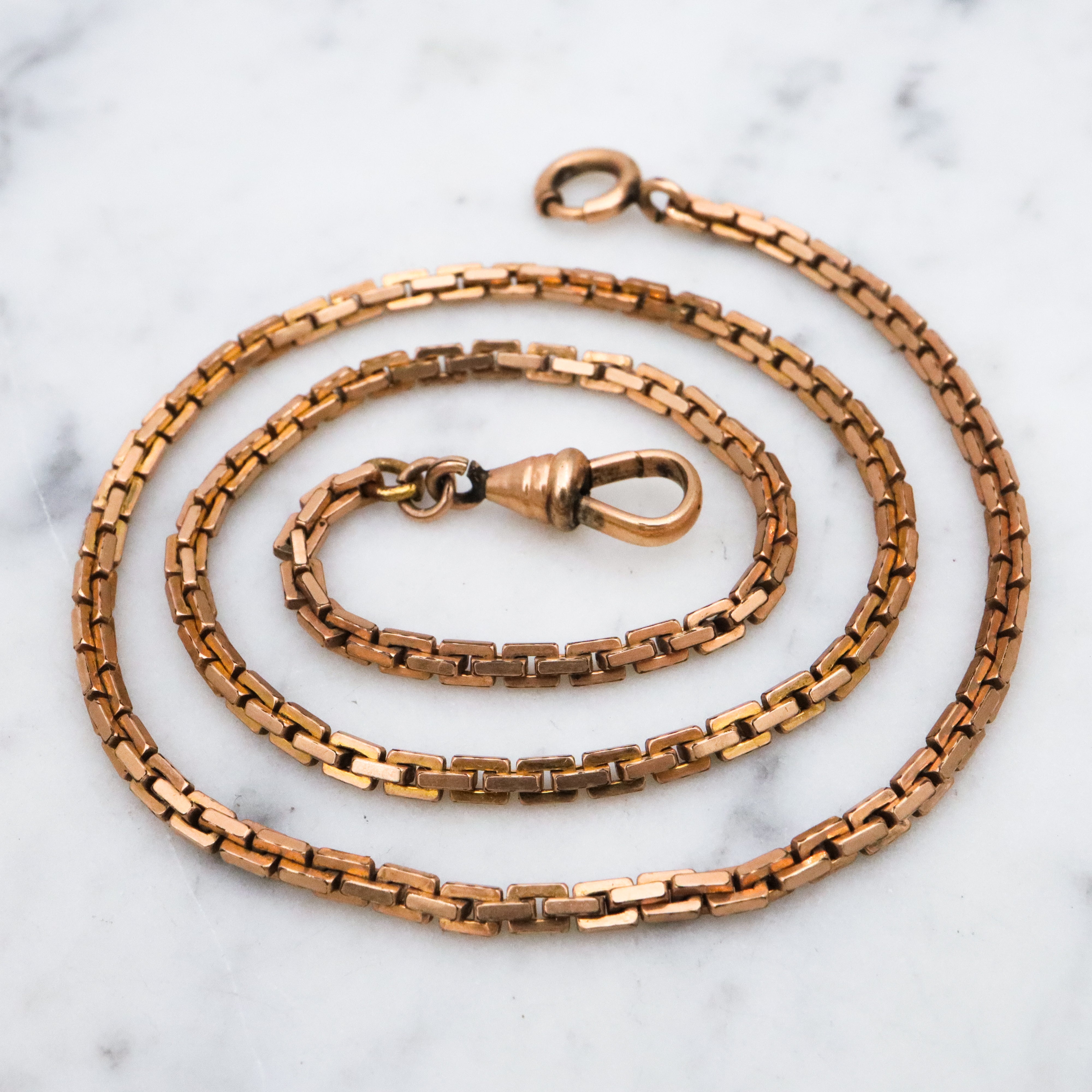 Antique Victorian gold filled flat square cable watch chain with dog clip necklace