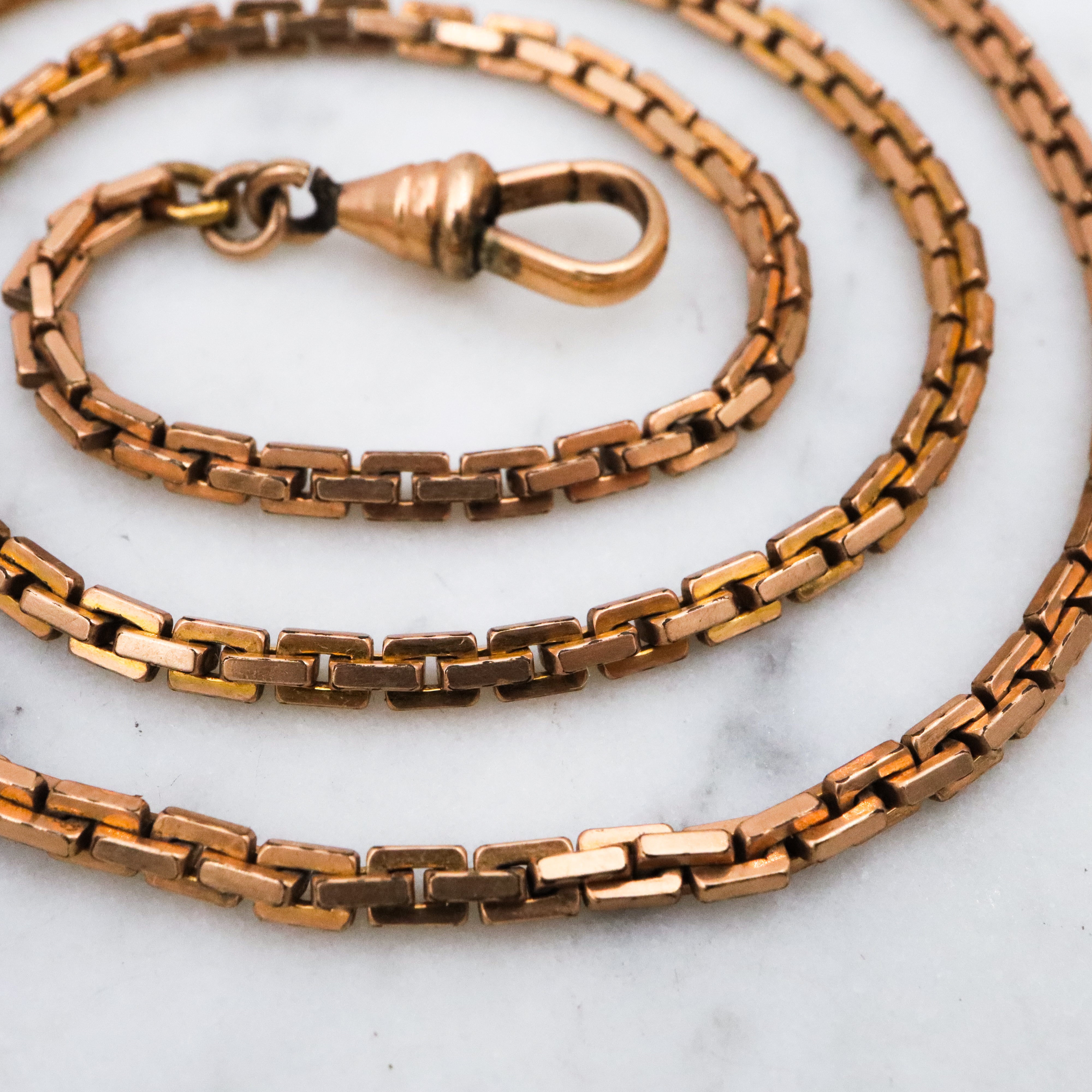 Antique Victorian gold filled flat square cable watch chain with dog clip necklace