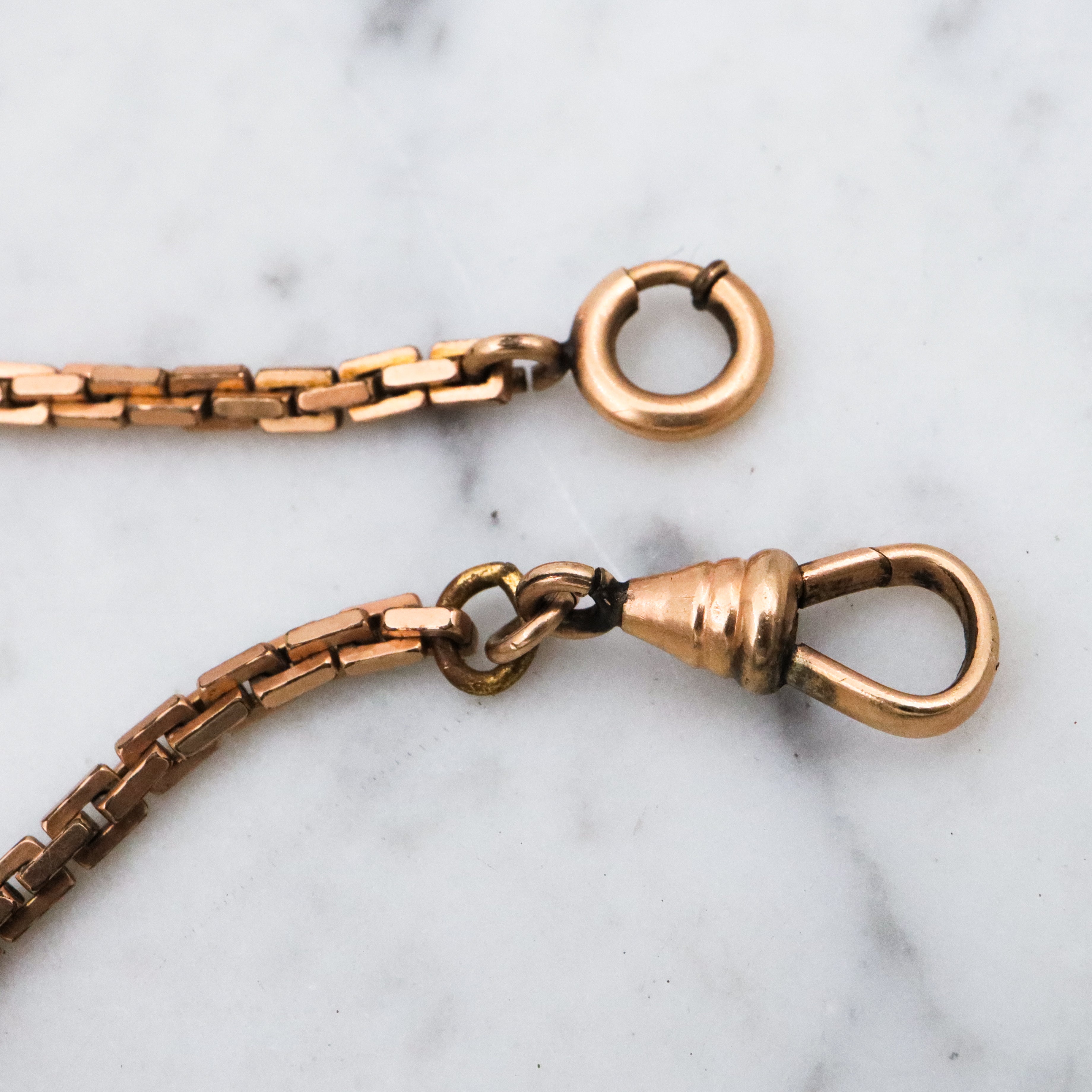 Antique Victorian gold filled flat square cable watch chain with dog clip necklace