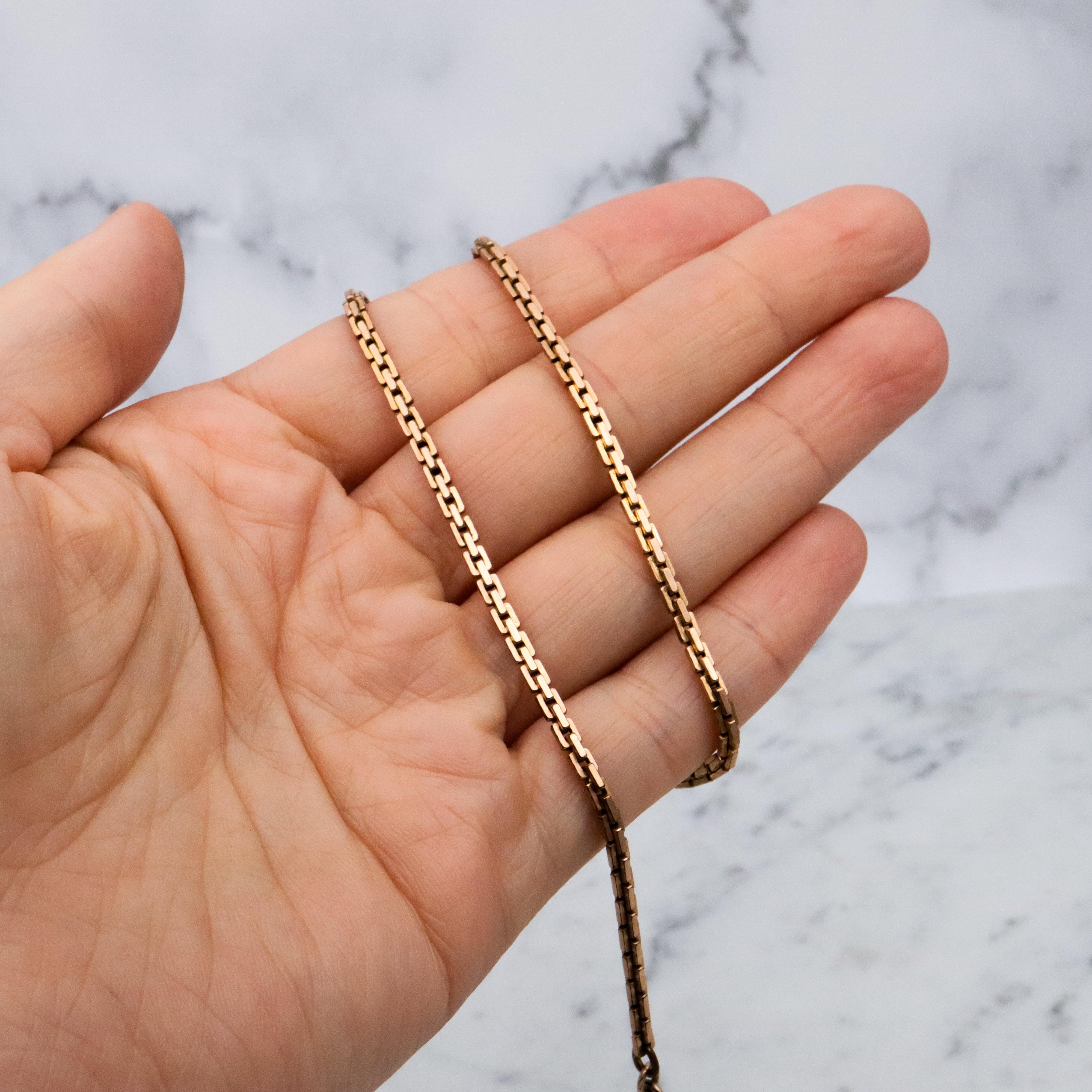 Antique Victorian gold filled flat square cable watch chain with dog clip necklace