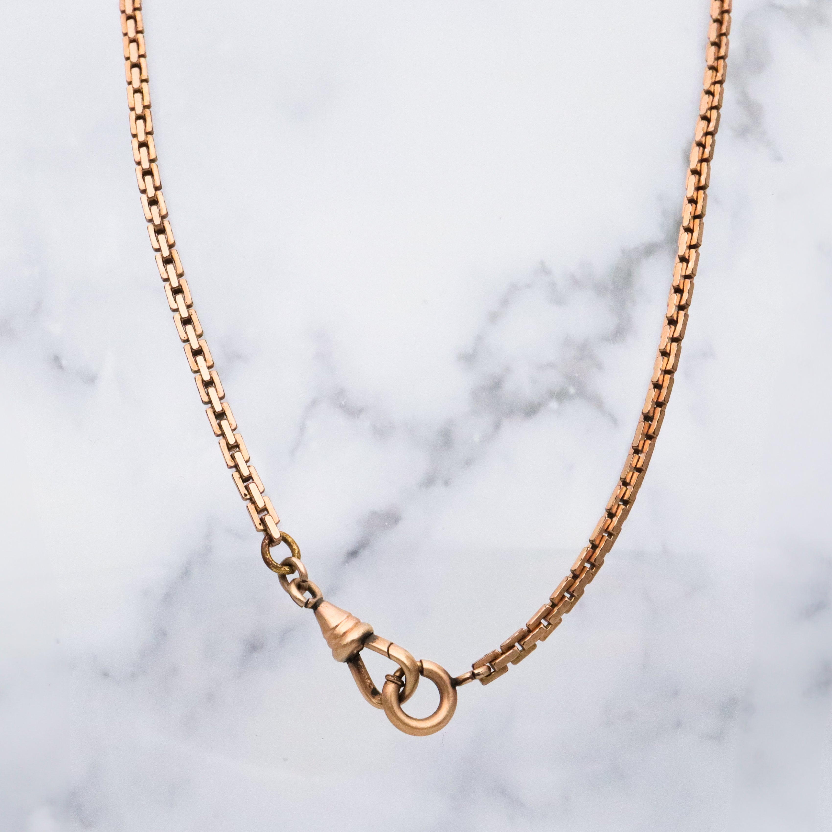 Antique Victorian gold filled flat square cable watch chain with dog clip necklace