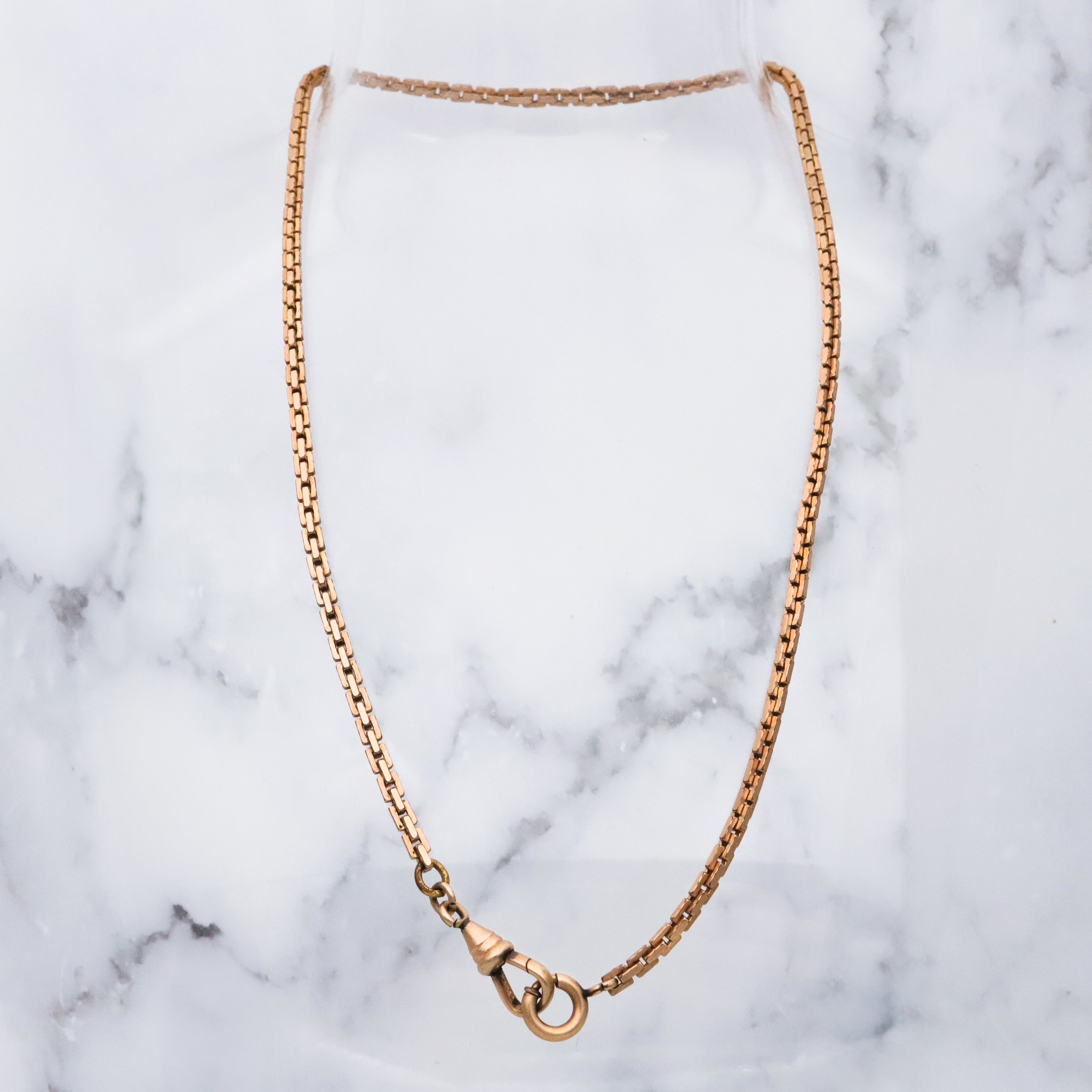 Antique Victorian gold filled flat square cable watch chain with dog clip necklace