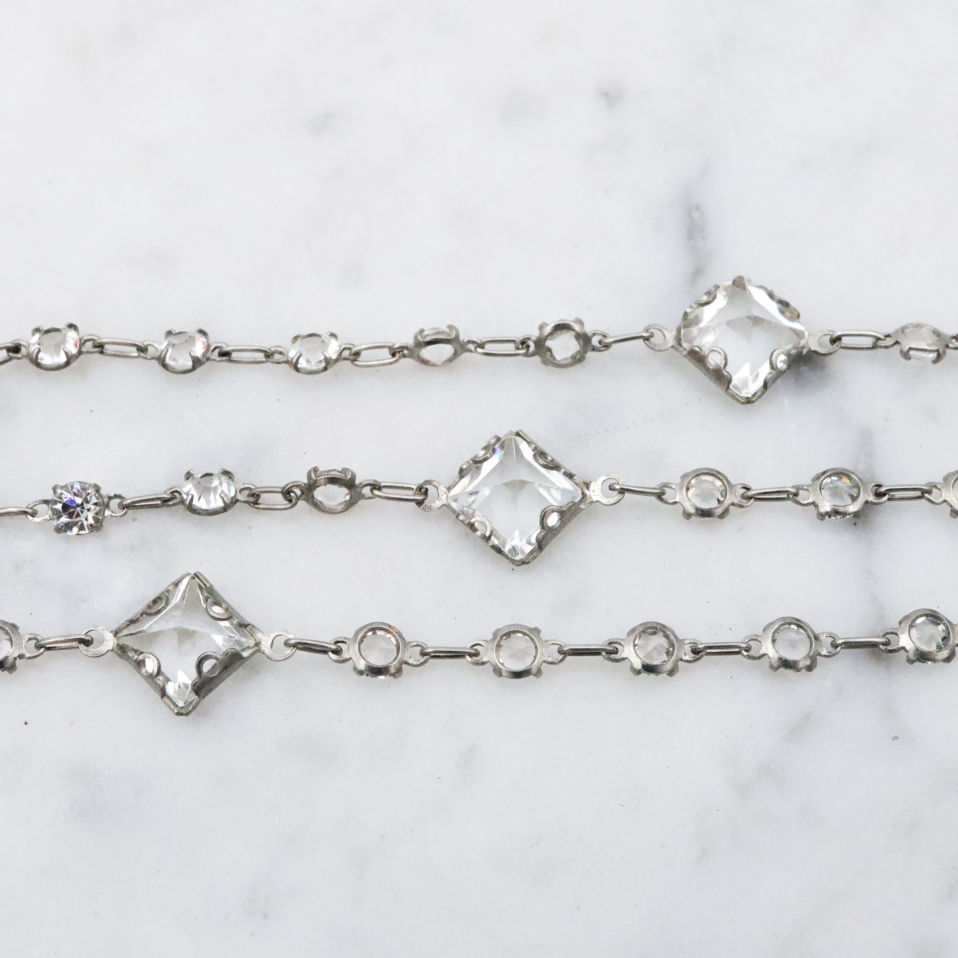 Antique Art Deco Platinon block crystal fancy prong set necklace