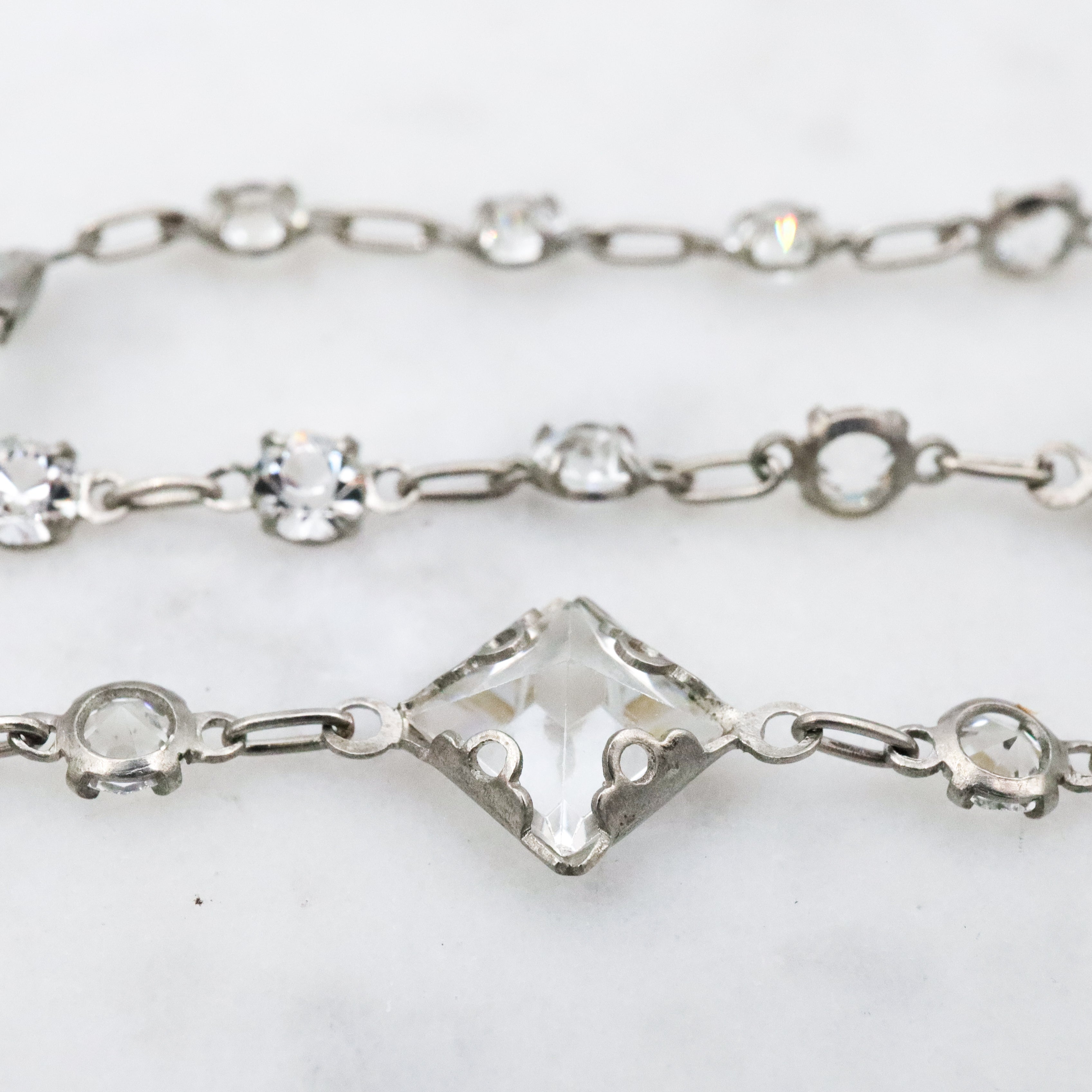Antique Art Deco Platinon block crystal fancy prong set necklace