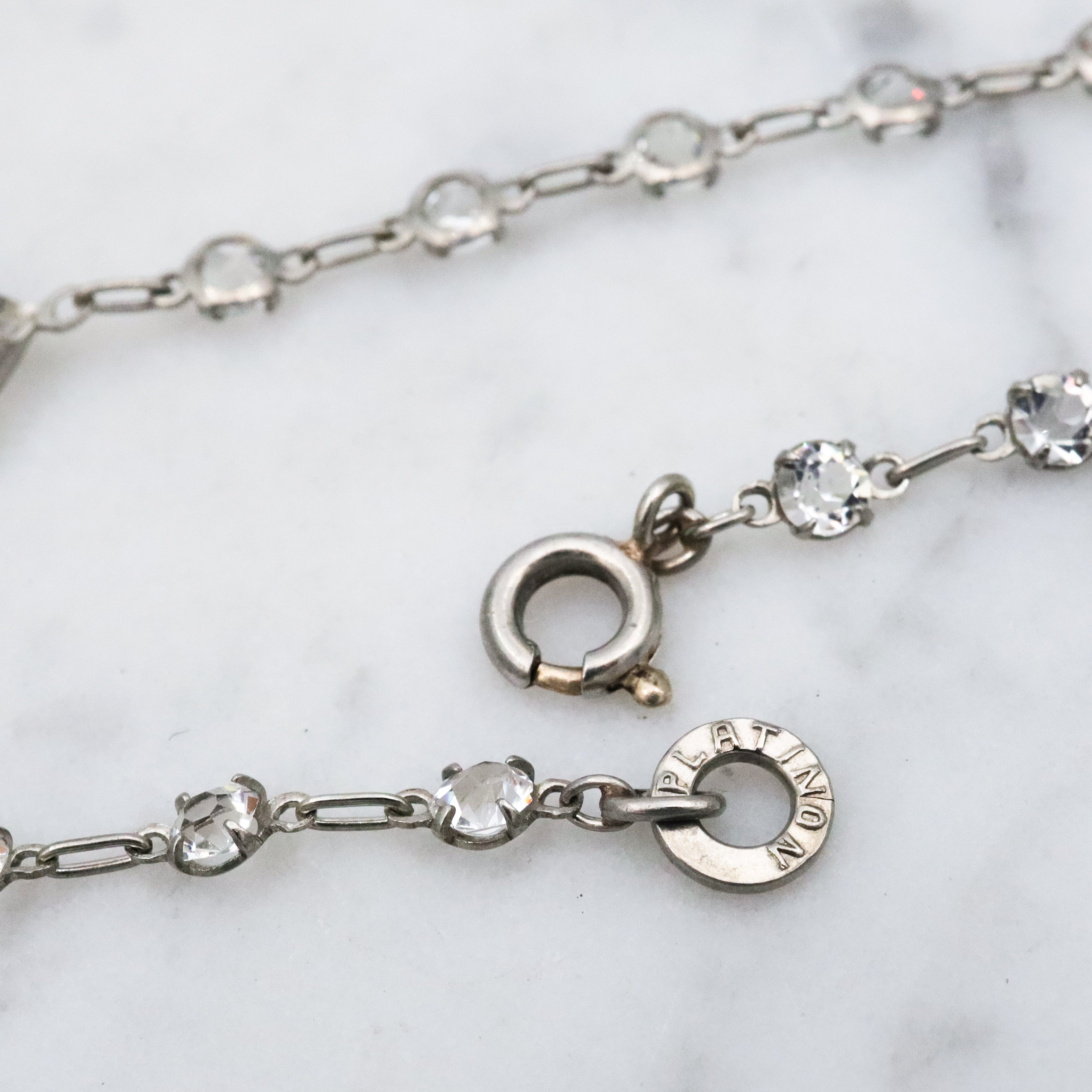 Antique Art Deco Platinon block crystal fancy prong set necklace