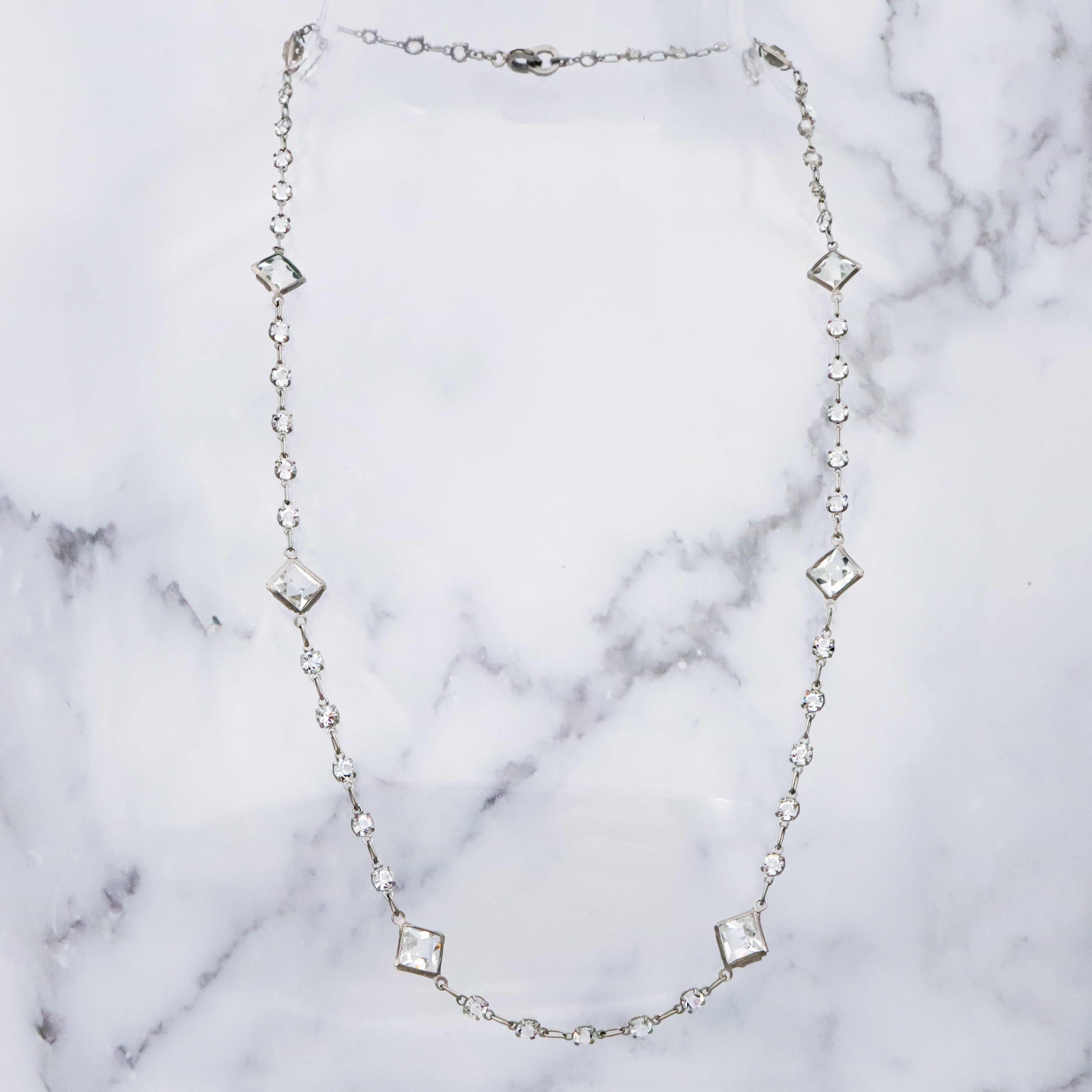 Antique Art Deco Platinon block crystal fancy prong set necklace