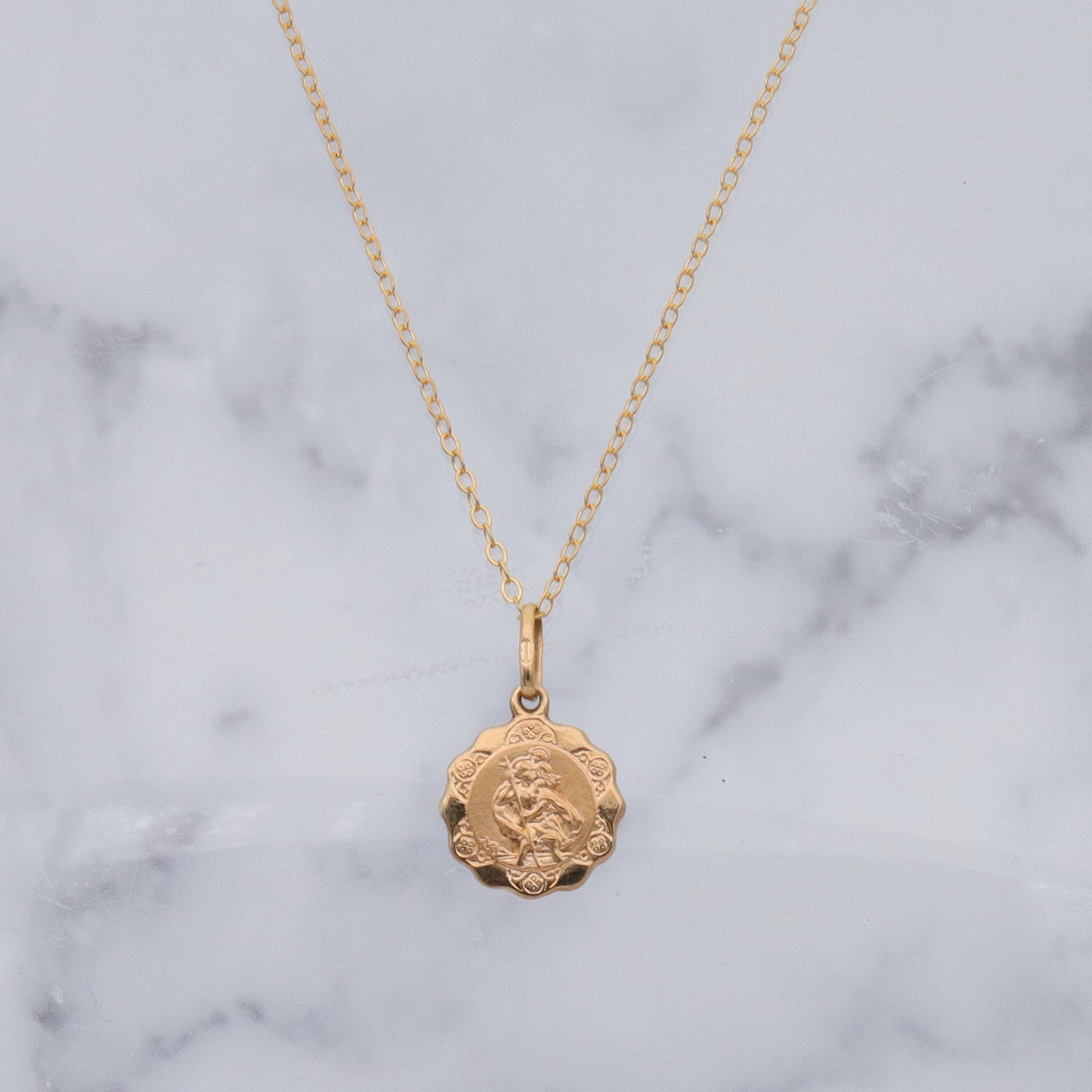 Vintage Italian 10k gold St. Christopher medallion necklace