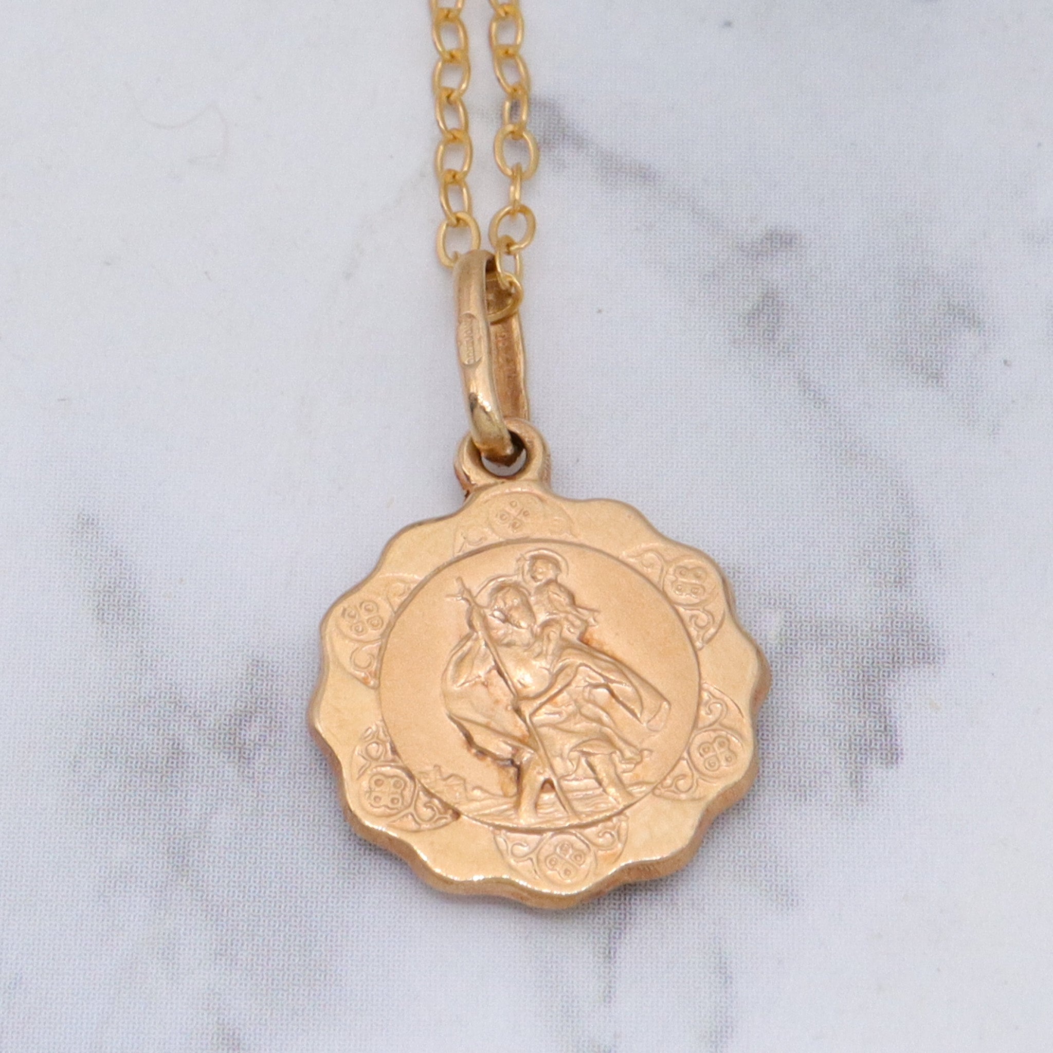 Vintage Italian 10k gold St. Christopher medallion necklace
