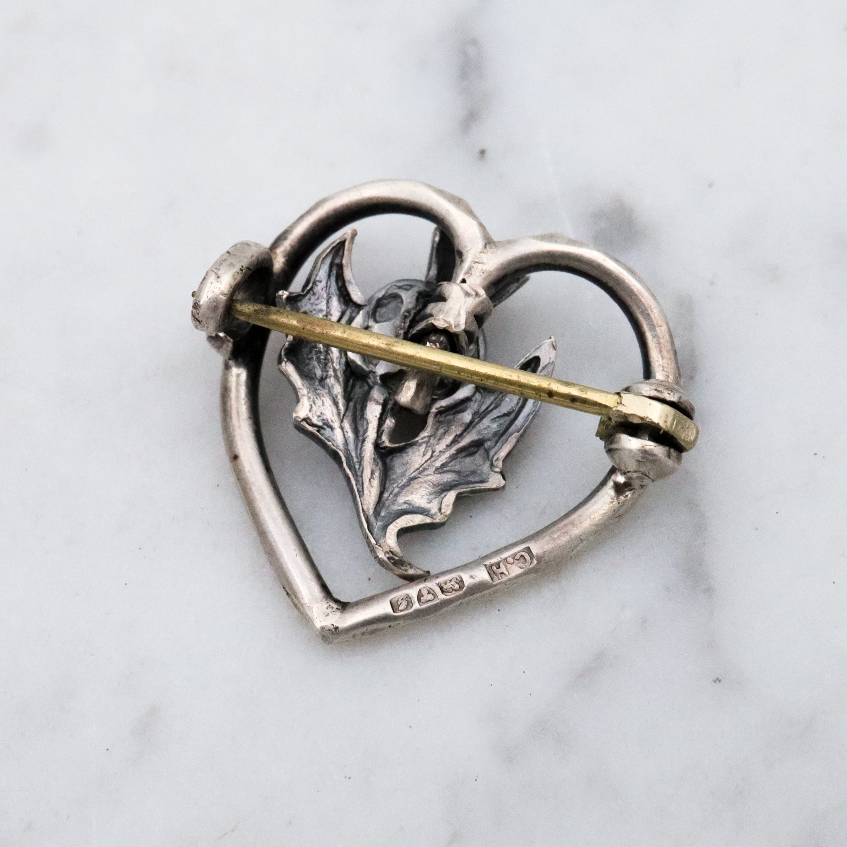 Antique Charles Horner sterling enamel thistle flower heart pin