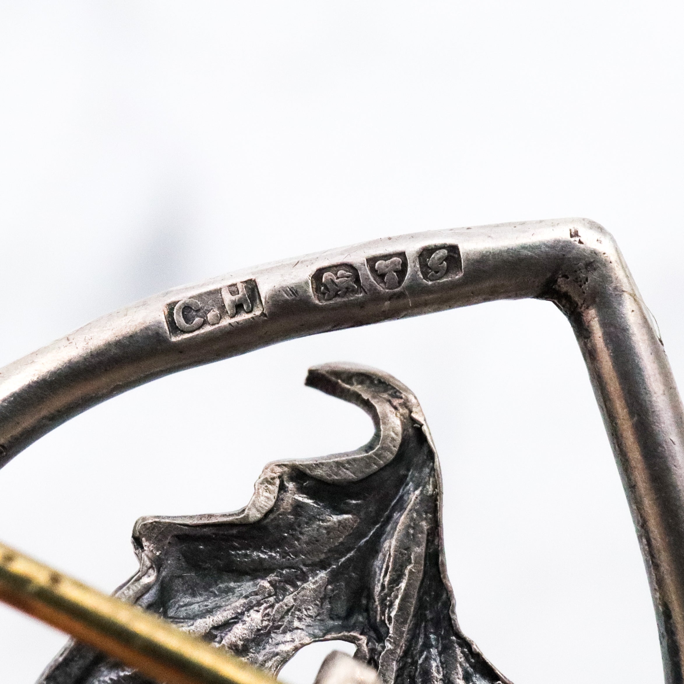 Antique Charles Horner sterling enamel thistle flower heart pin