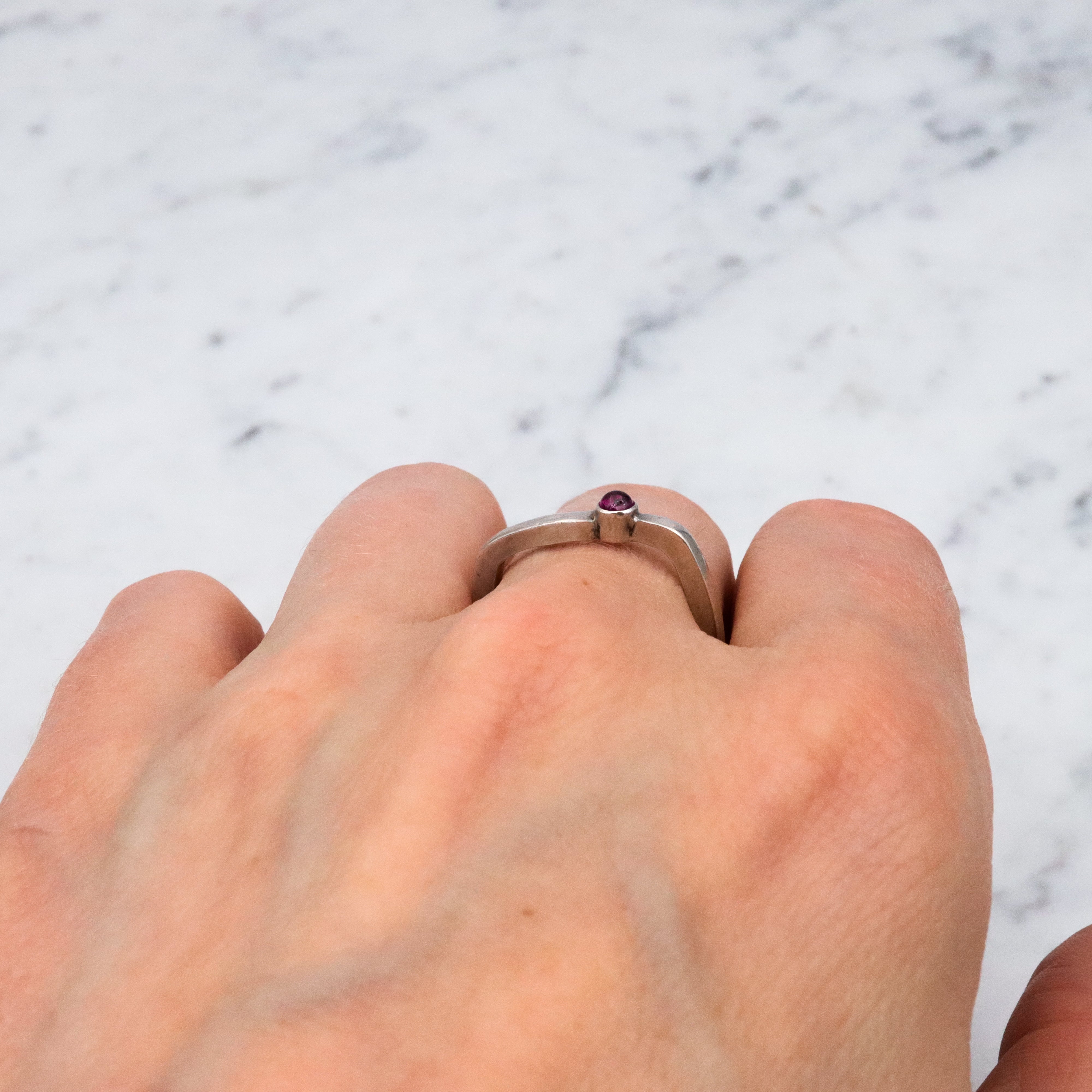 Retro minimalist sterling purple glass solitaire square ring, size 9